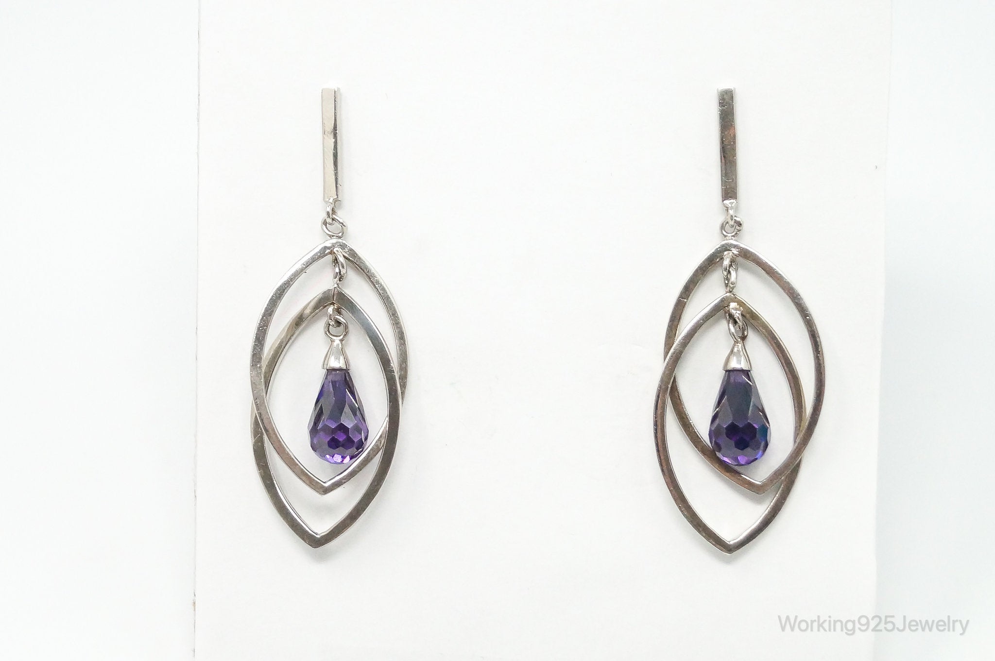 Vintage Amethyst Dangle Sterling Silver Earrings