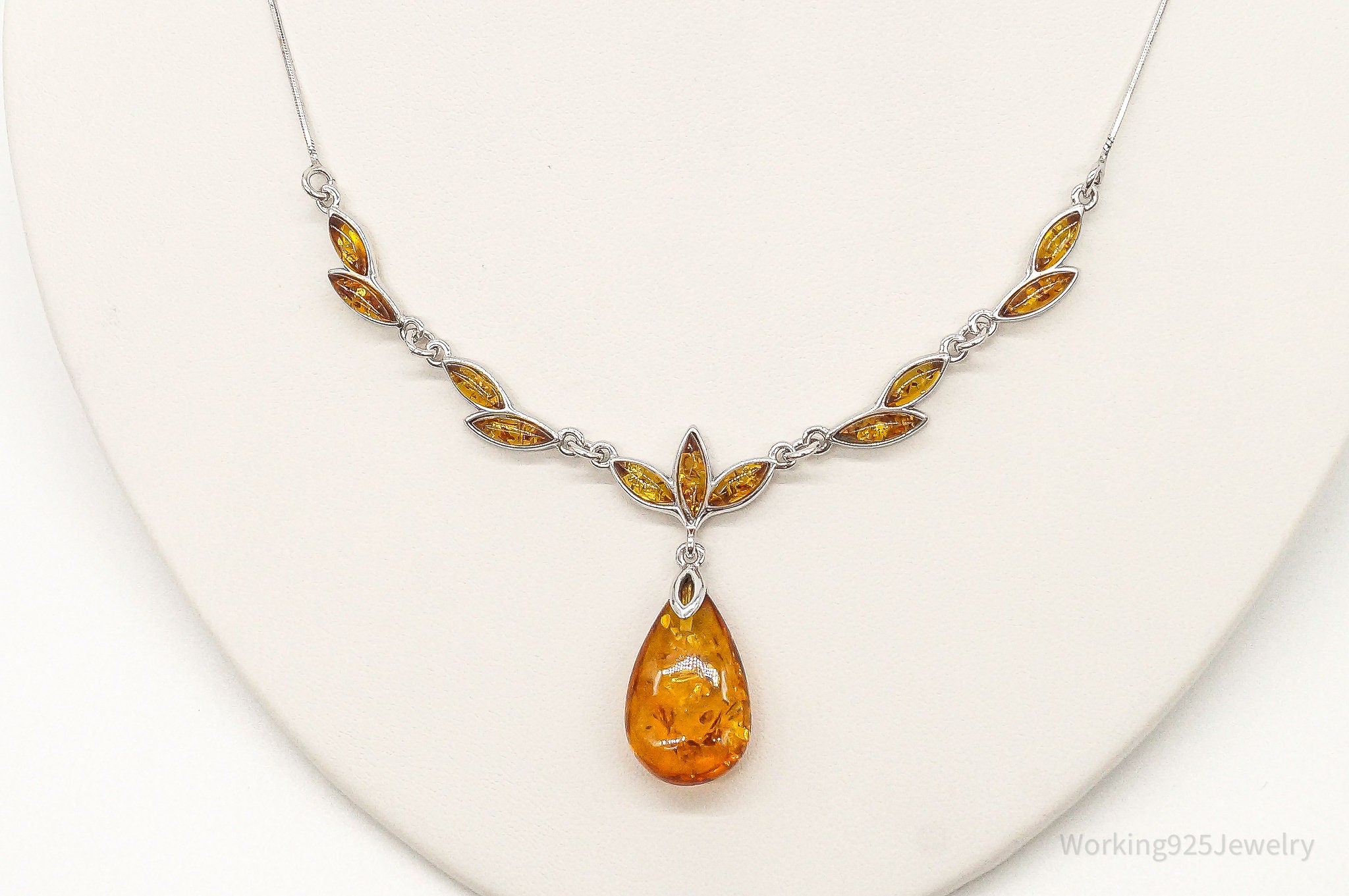 Vintage Designer Amber Sterling Silver Necklace