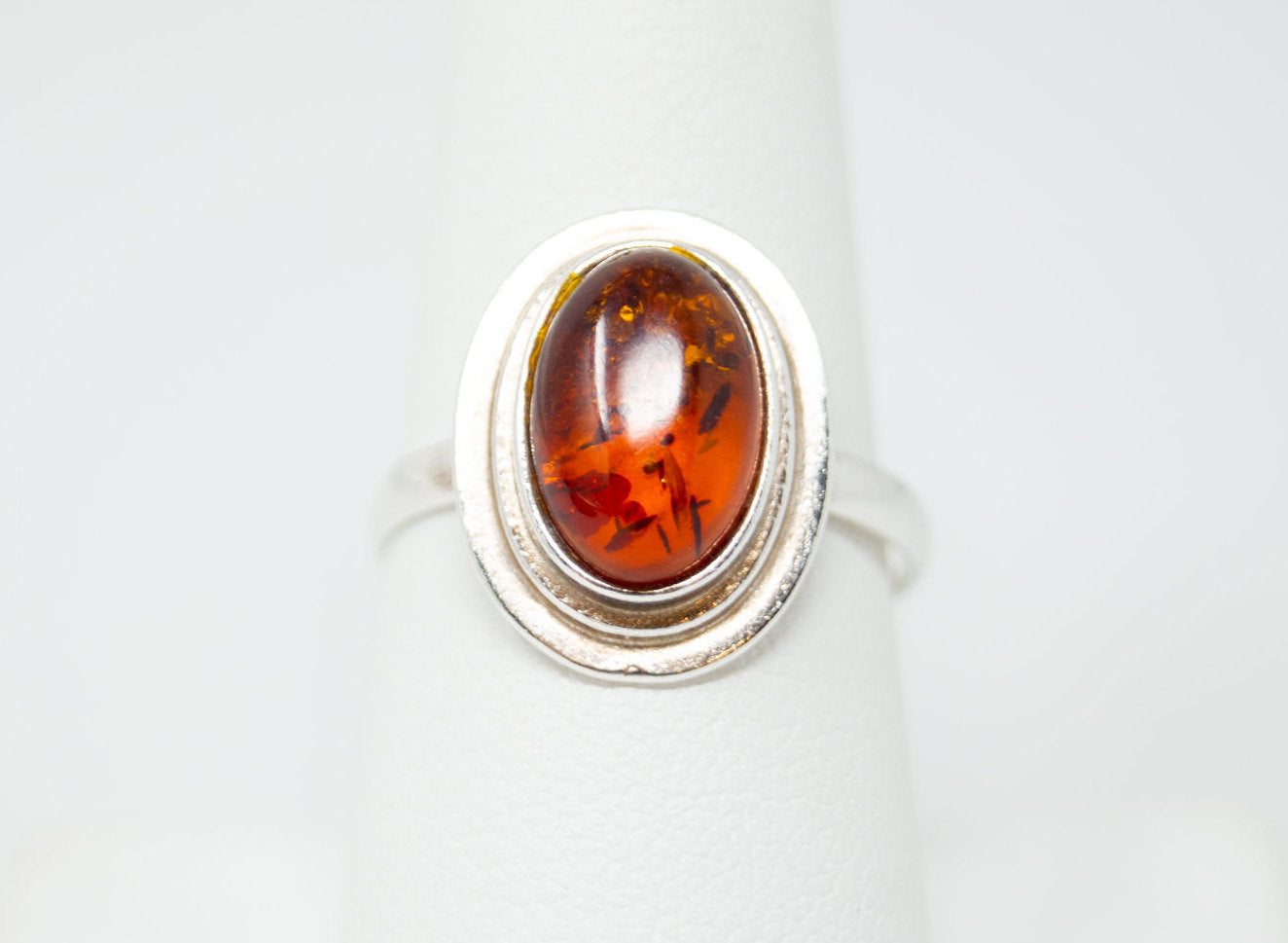 Vintage Amber Sterling Silver Statement Ring - Size 8.25