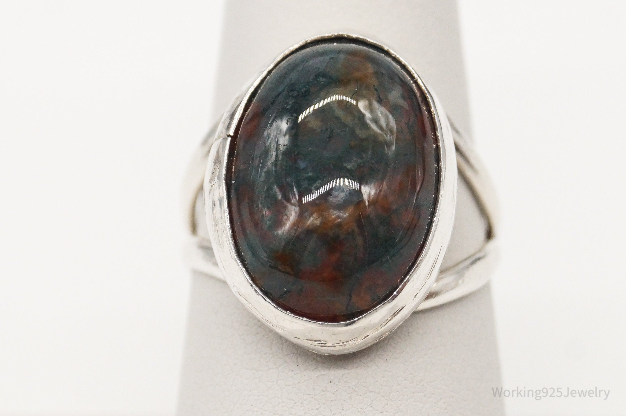 Vintage Agate Silver Ring - Size 7.75