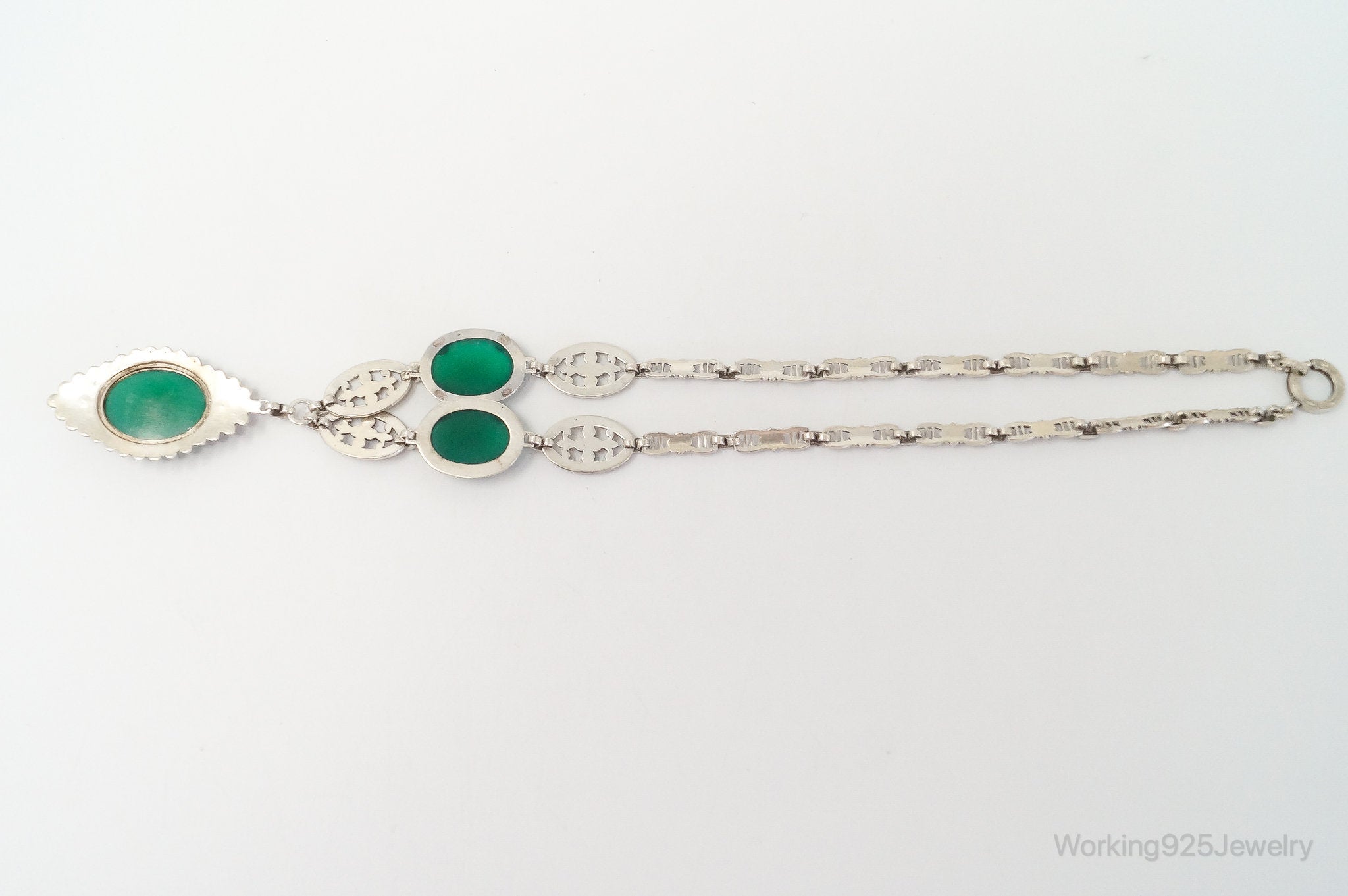 Antique Green Chrysoprase Marcasite Sterling Silver Necklace