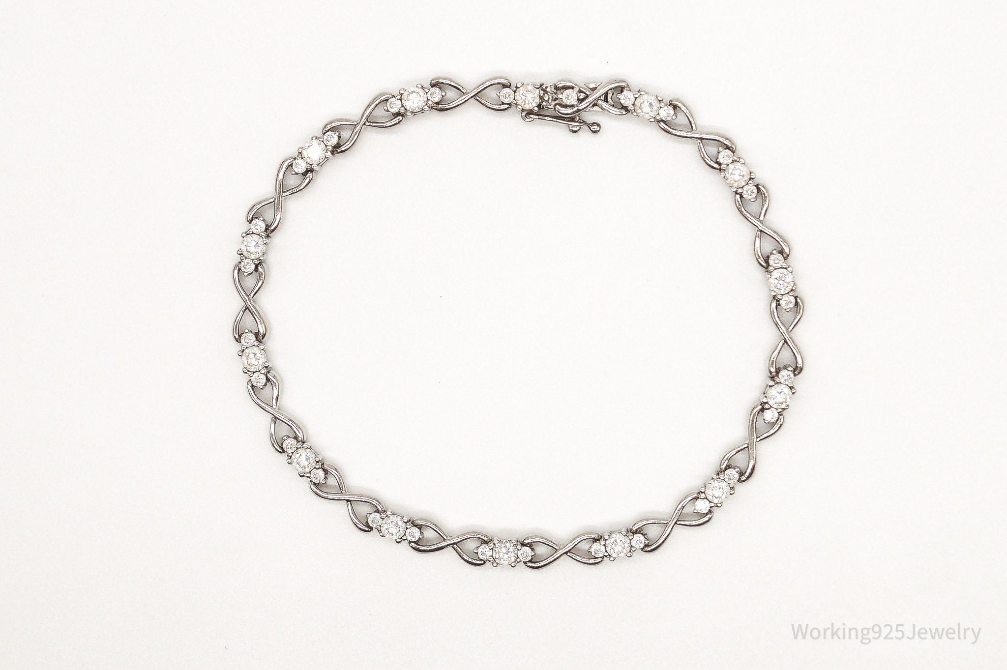 Vintage Cubic Zirconia Infinity Sterling Silver Tennis Bracelet