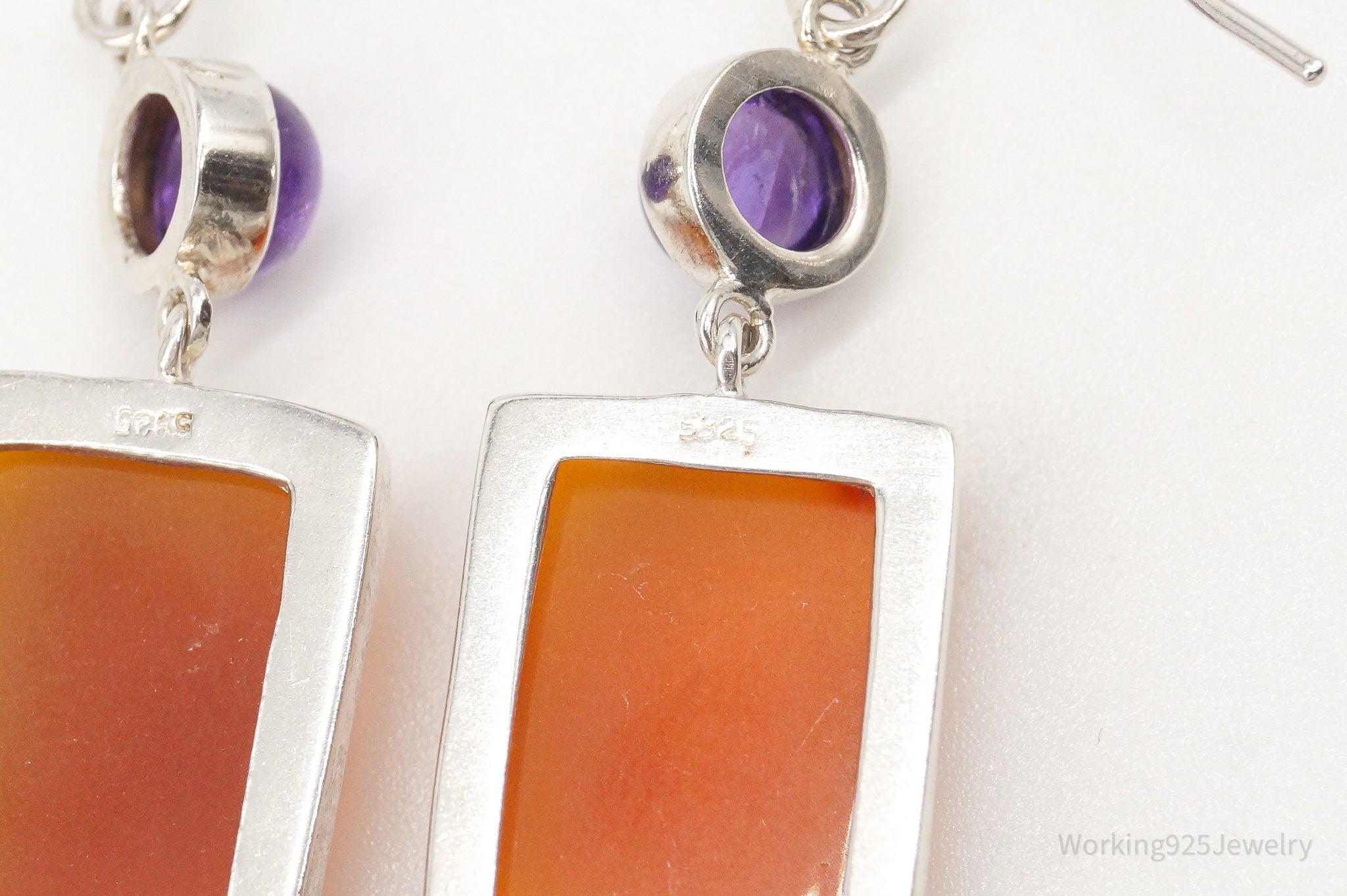 Vintage Carnelian Amethyst Sterling Silver Dangle Earrings