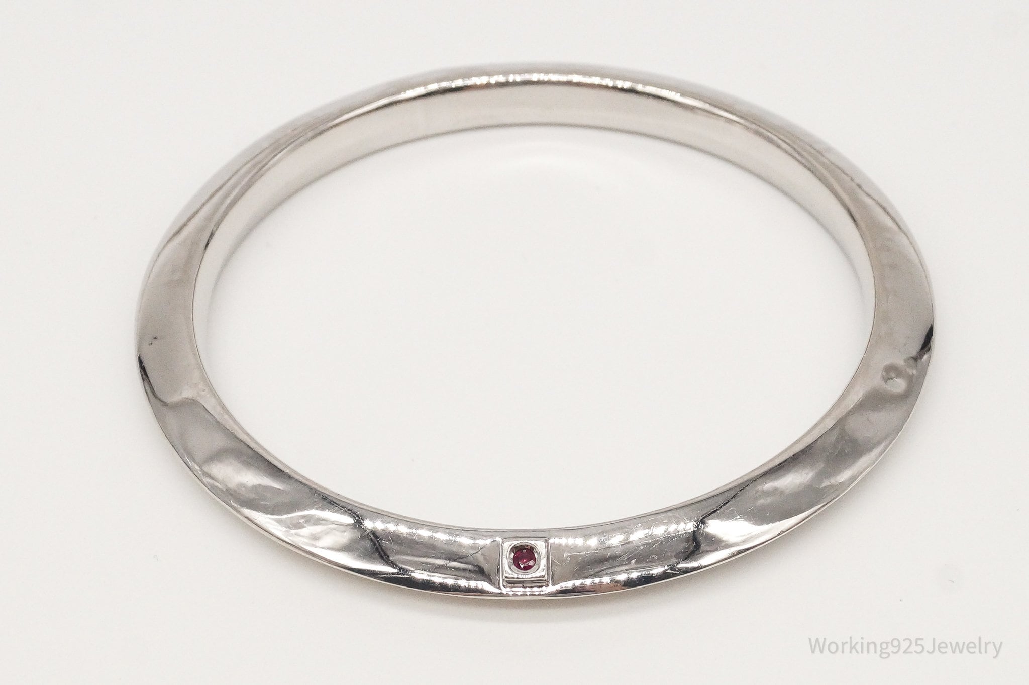 Designer ELLE Single Ruby Sterling Silver Bangle Bracelet