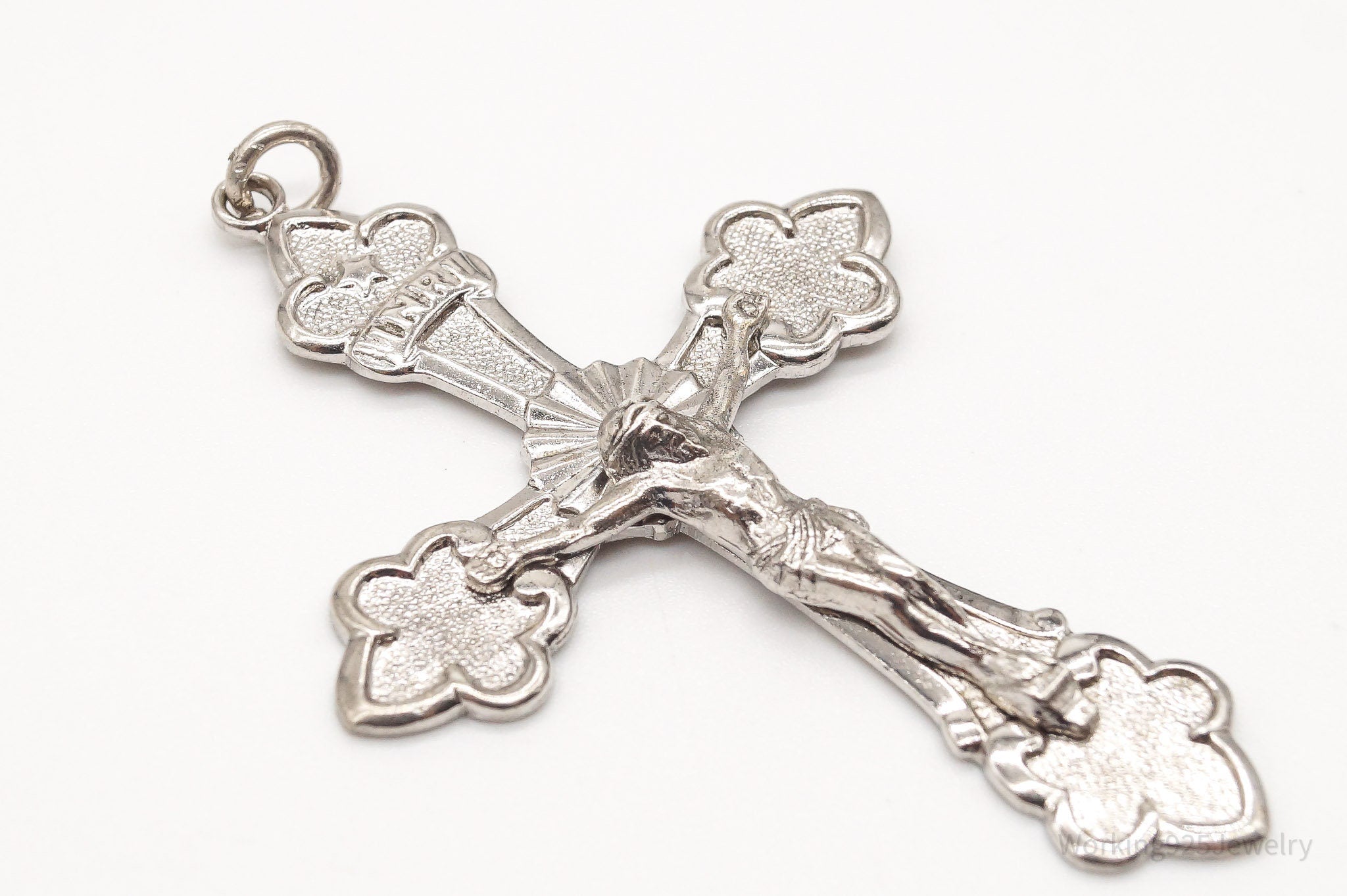 Large Antique INRI Crucifix Cross Sterling Silver Pendant