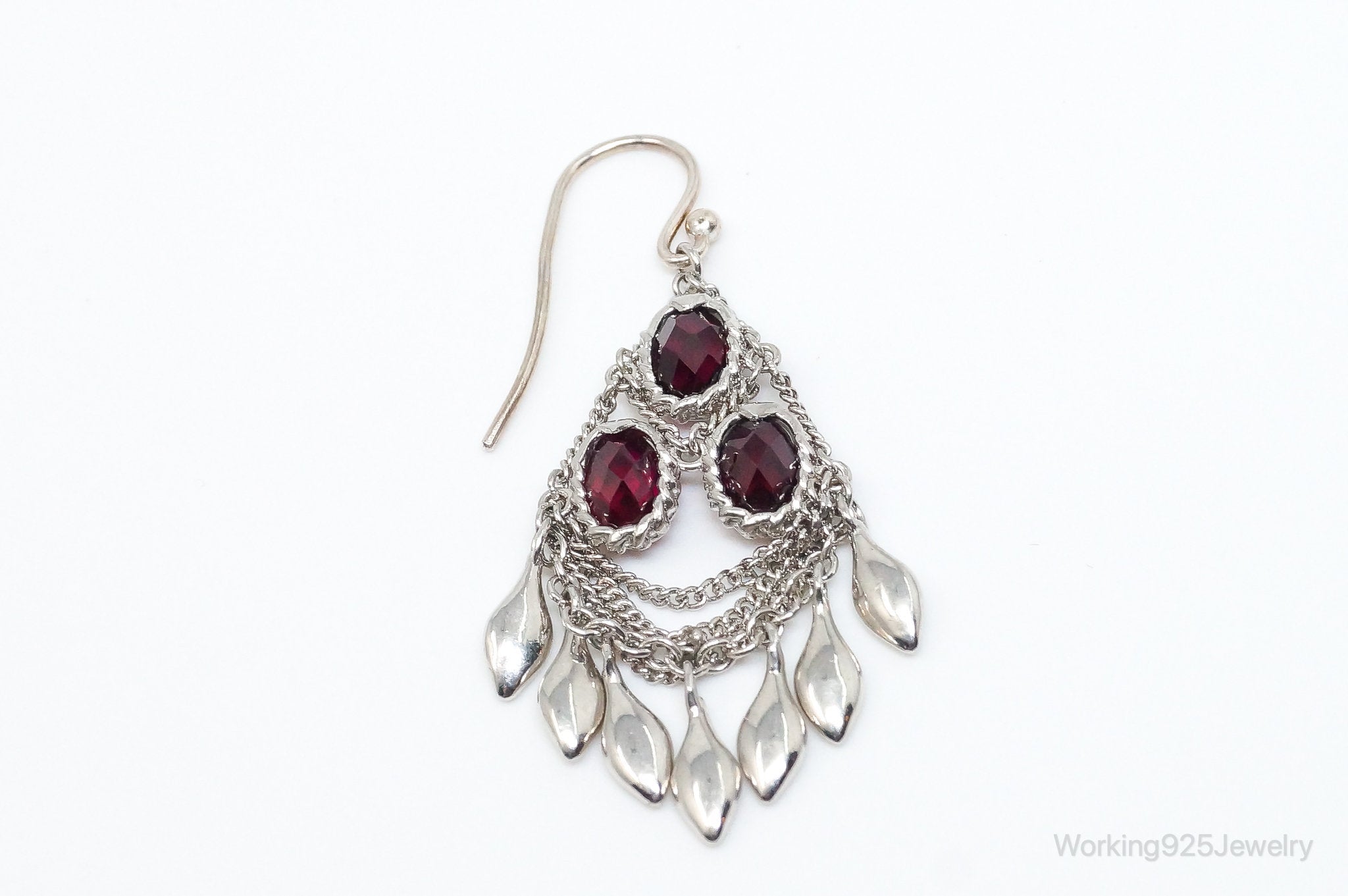 Vintage Designer Garnet Chandelier Sterling Silver Earrings