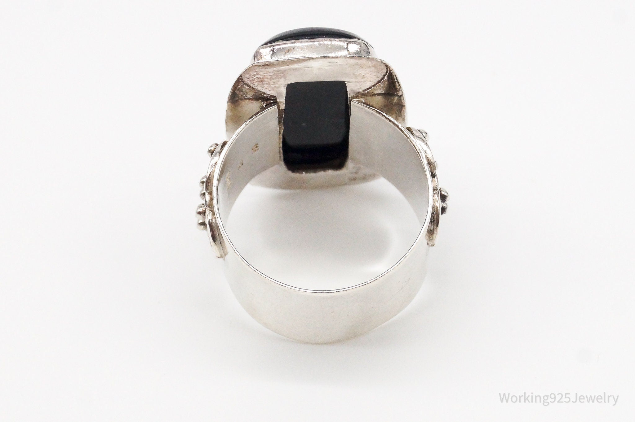 Vintage India Designer VS Black Onyx Sterling Silver Ring - Size 9.25