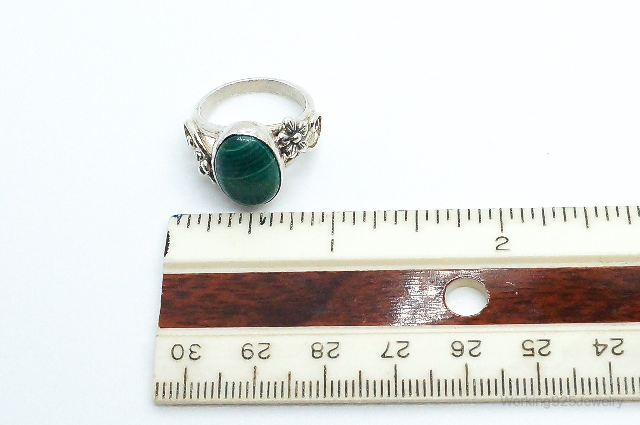 Vintage Anglo Carol Felley Malachite Sterling Silver Band Ring - Size 6