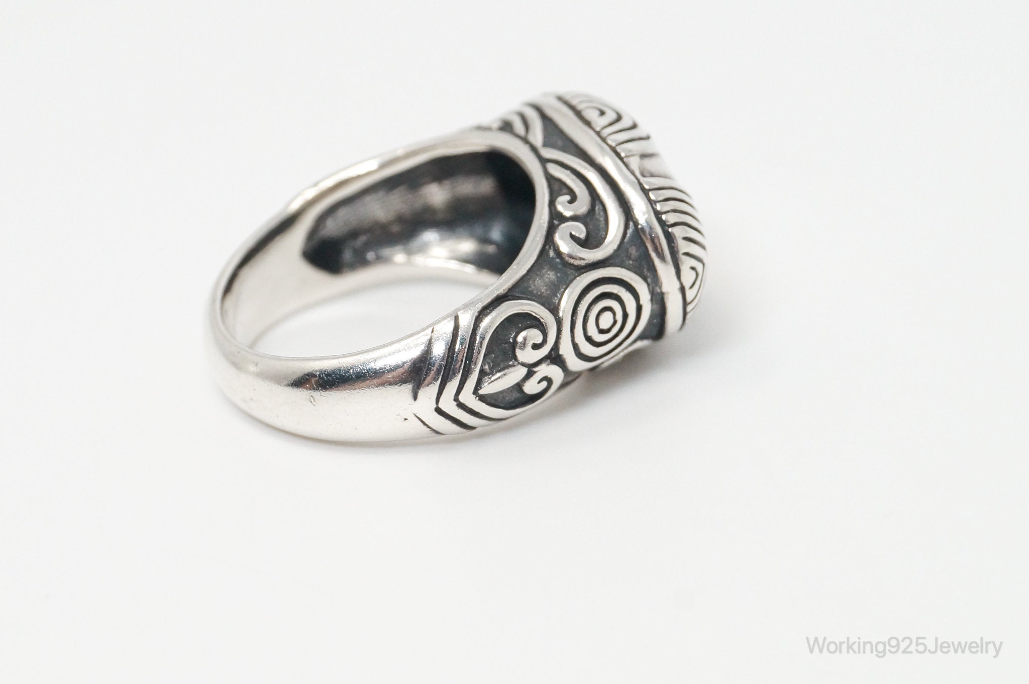 Vintage Bali Style Scroll Heart Swirls Sterling Silver Ring - Size 8