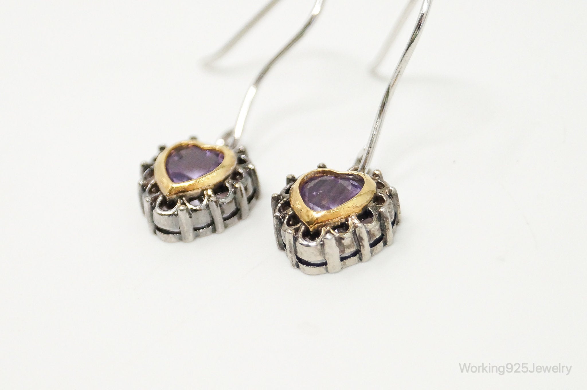 Designer FAS Gold Vermeil Amethyst Hearts Sterling Silver Earrings