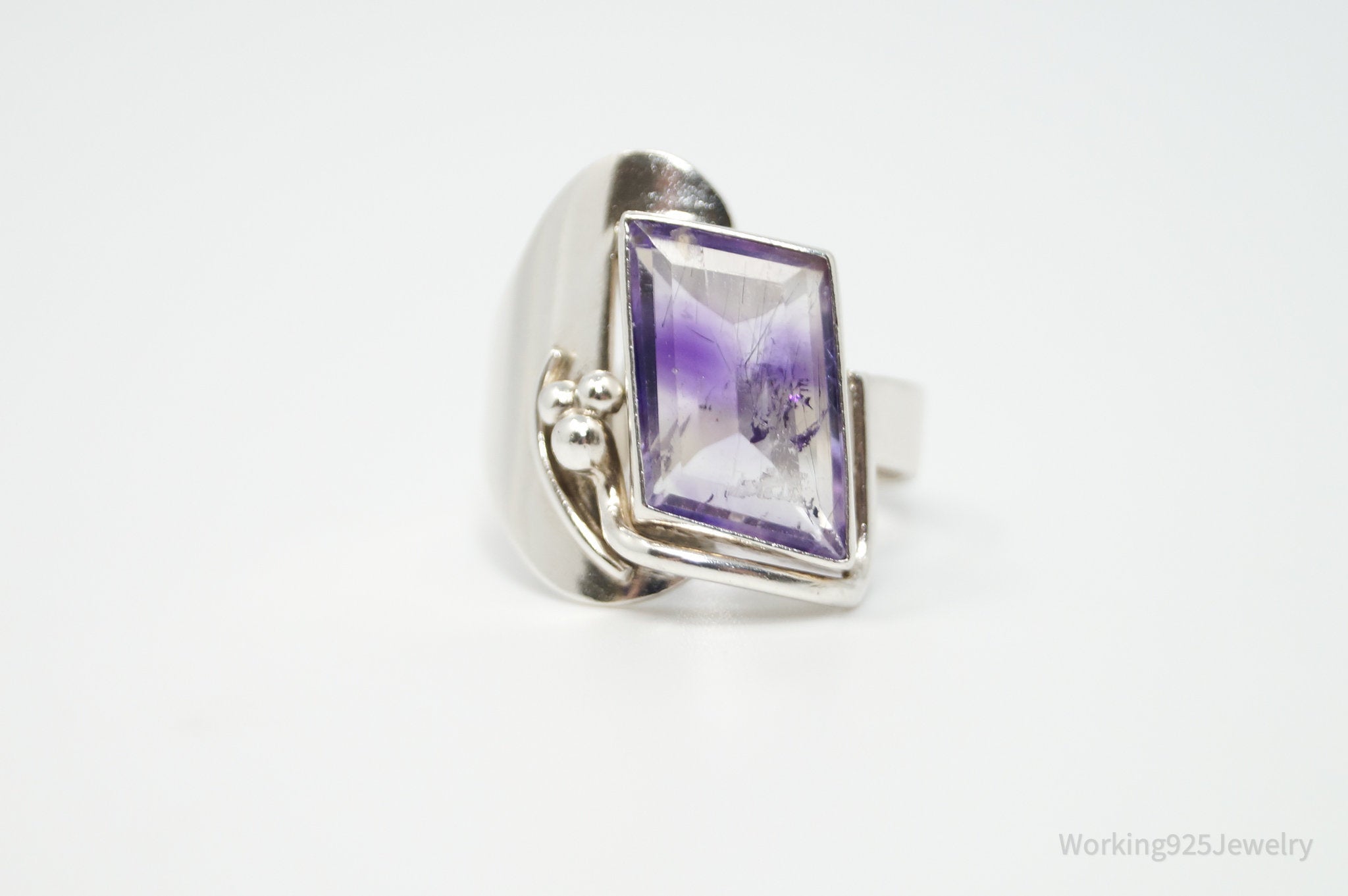 Vintage Designer Amethyst Sterling Silver Ring - Size 7.25