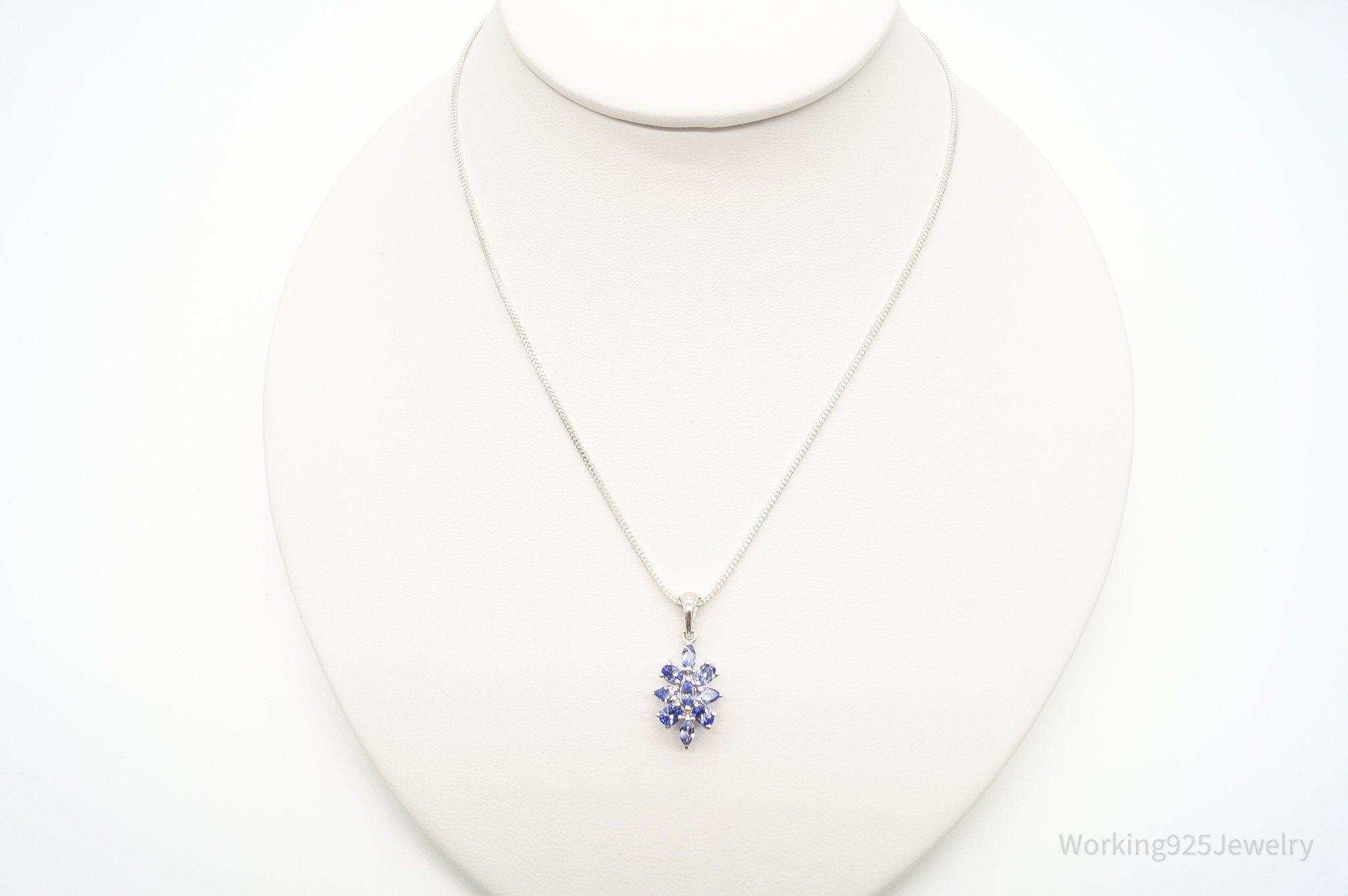 Vintage Iolite Flower Sterling Silver Adjustable Chain Necklace