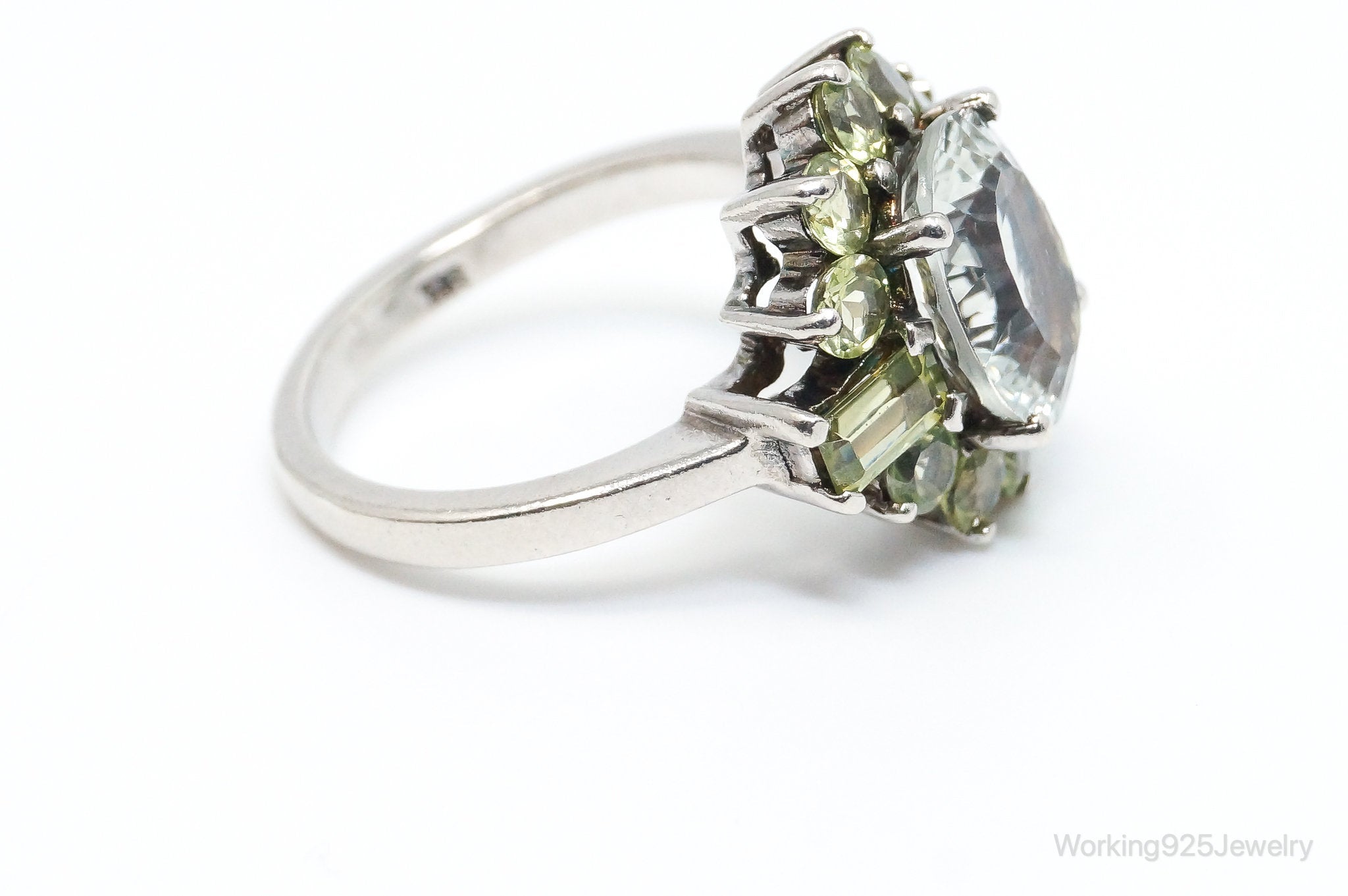 Designer TJC Pale Blue Cubic Zirconia Peridot Sterling Silver Ring - SZ 7