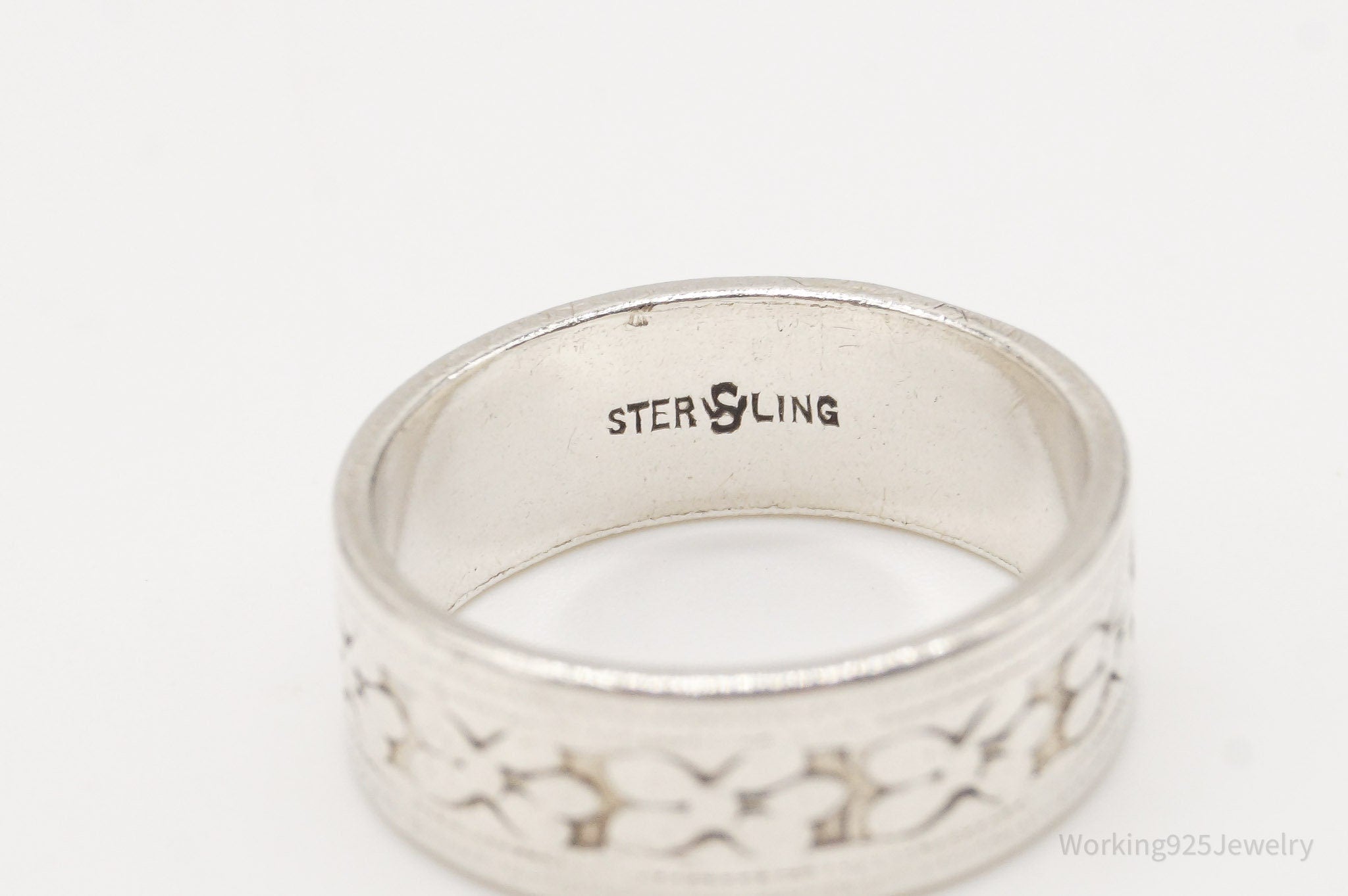 Antique Flowers Sterling Silver Band Ring - Size 5