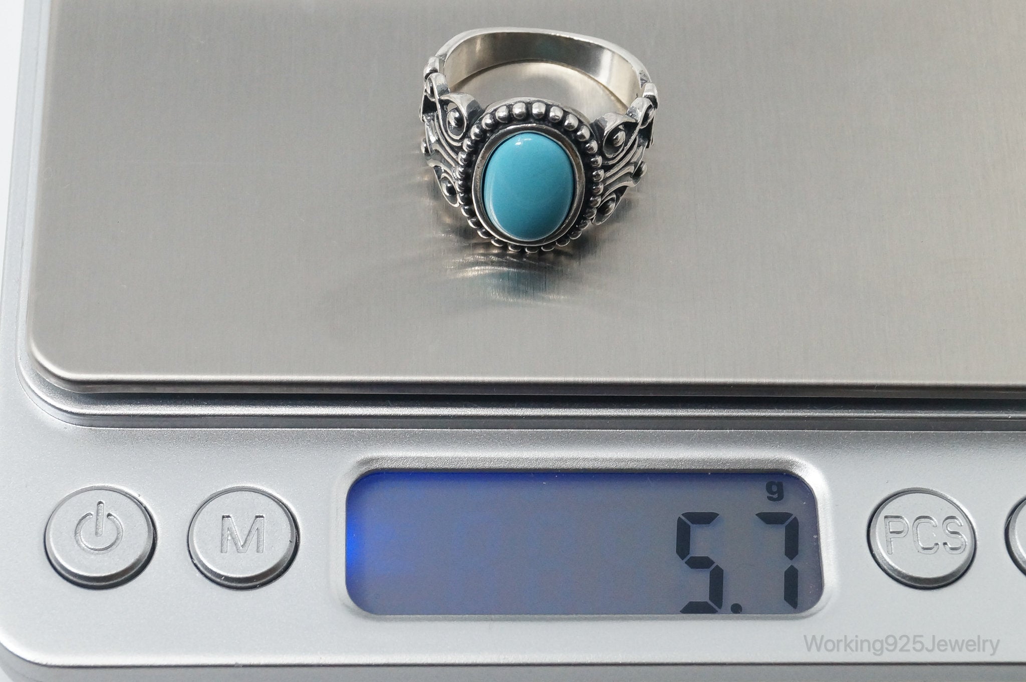 Vintage Designer Avon Turquoise Scroll Sterling Silver Ring - Size 8