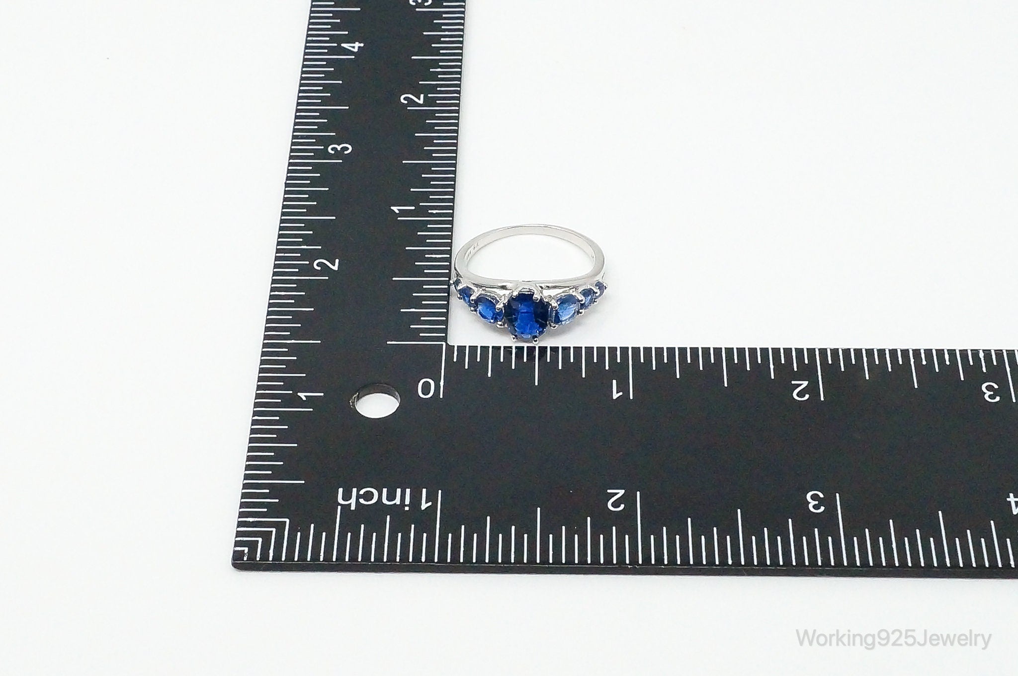 Vintage Designer DIE Lab Sapphire Sterling Silver Ring - Size 8