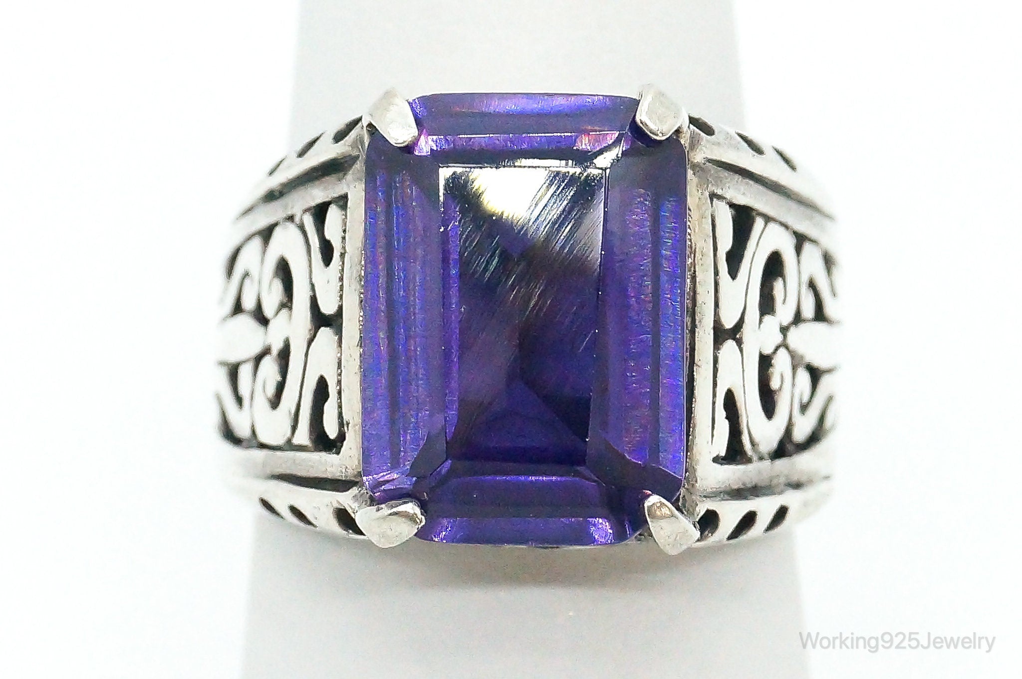 Large Amethyst Sterling Silver Ring - Size 6.75