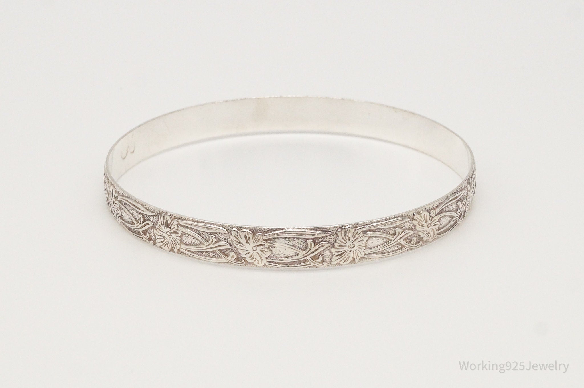 Antique Art Nouveau Floral Motif Sterling Silver Bracelet