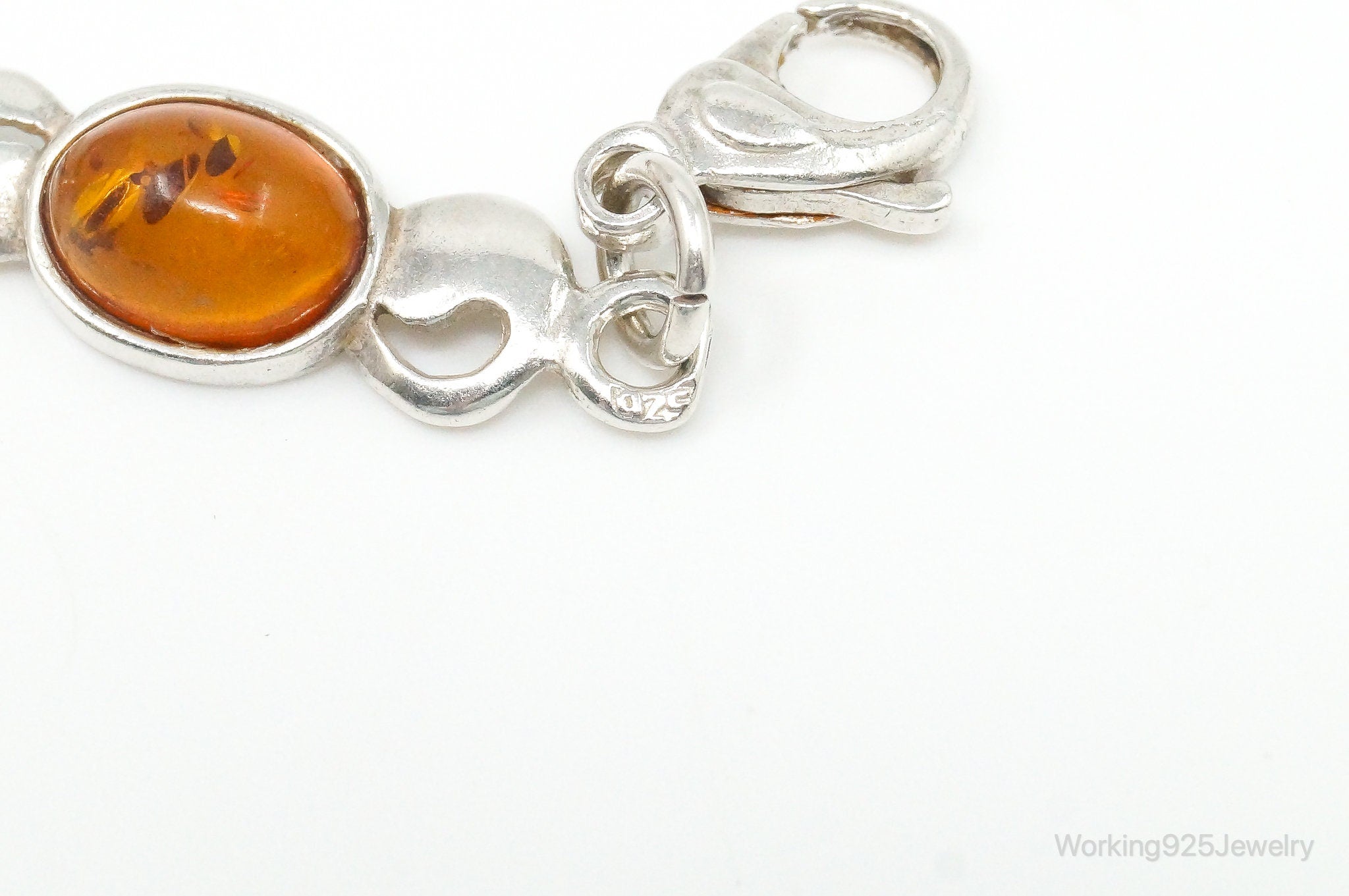 Vintage Baltic Amber Modernist Sterling Silver Bracelet