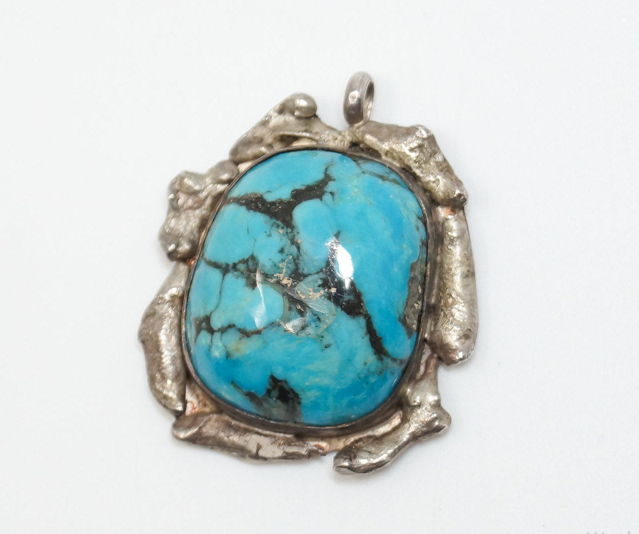 Vintage Handmade Native American Jimmy Herald Turquoise Sterling Silver Pendant