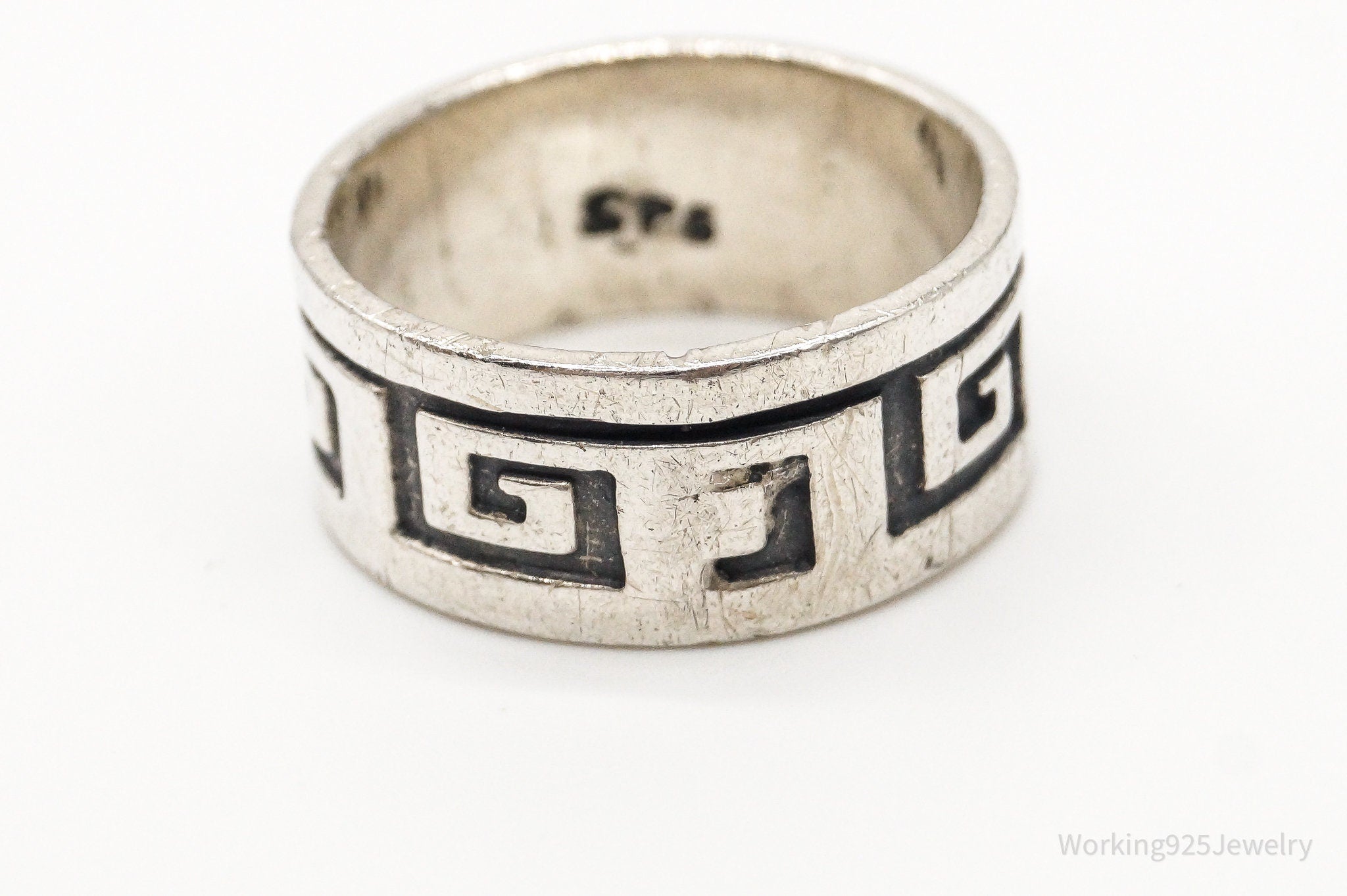 Vintage Greek Key Sterling Silver Band Ring - Size 11.25