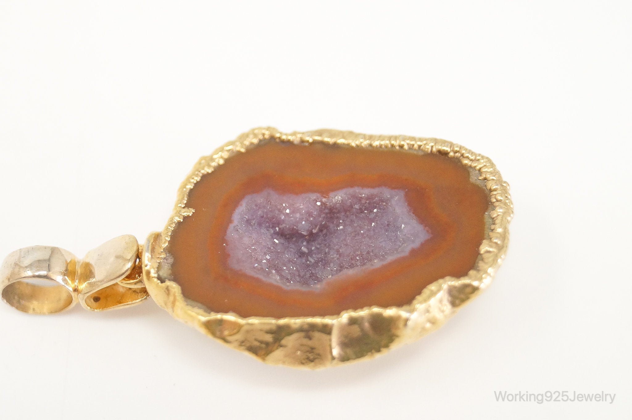 Vintage Druzy Agate Geode Gold Vermeil Sterling Silver Necklace Pendant