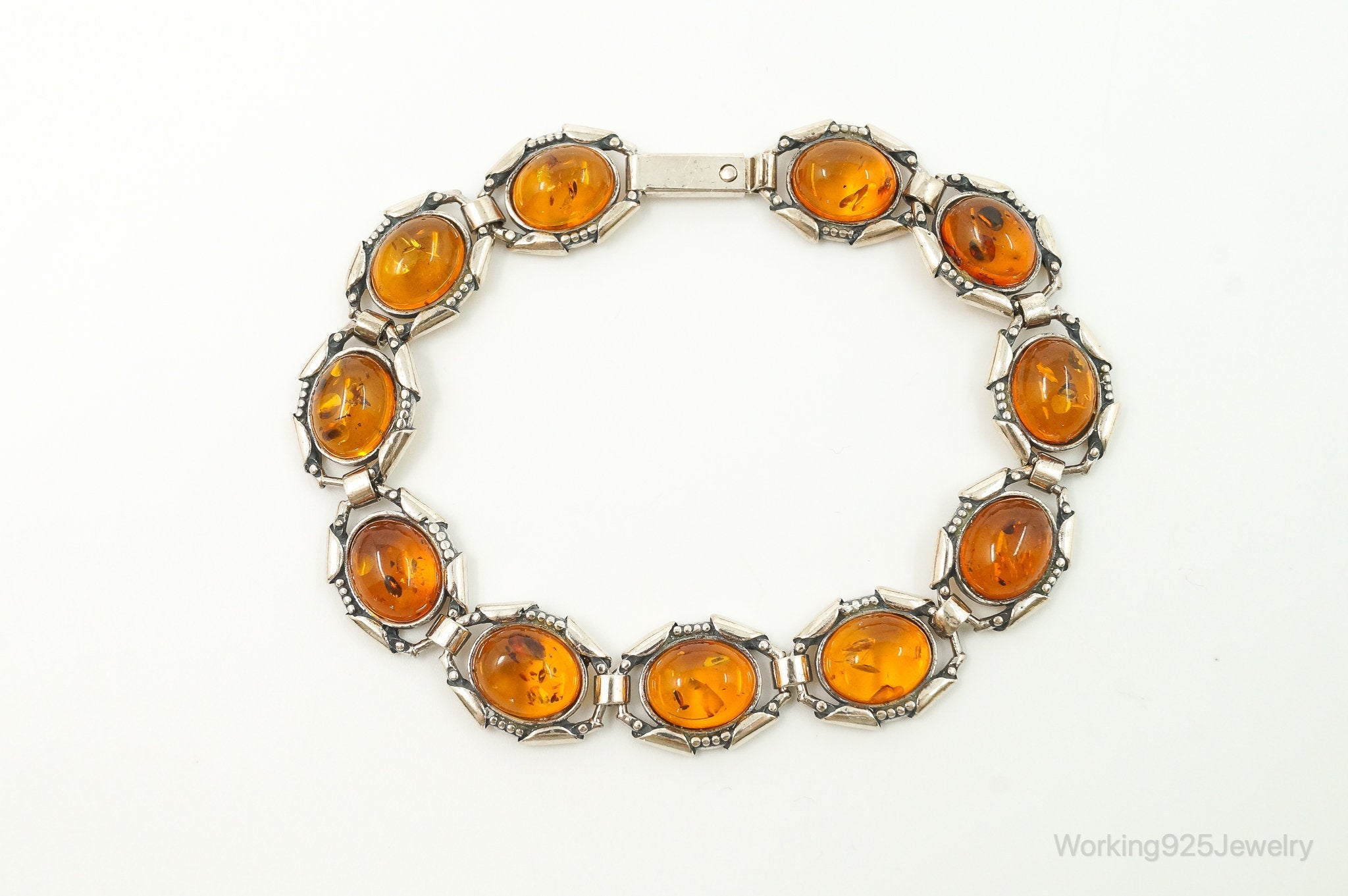 Vintage Baltic Amber Modernist Sterling Silver Bracelet