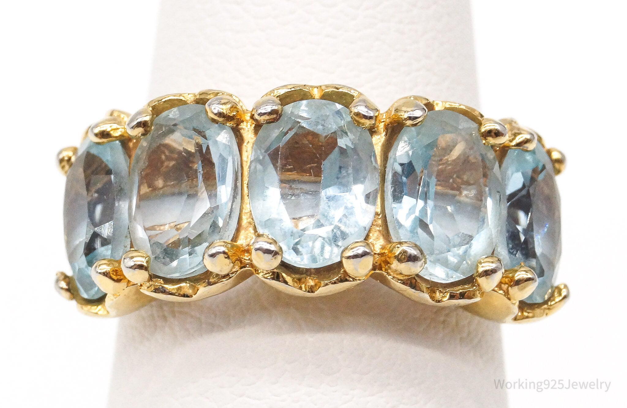 Vintage Blue Topaz Gold Vermeil Sterling Silver Ring - Size 5