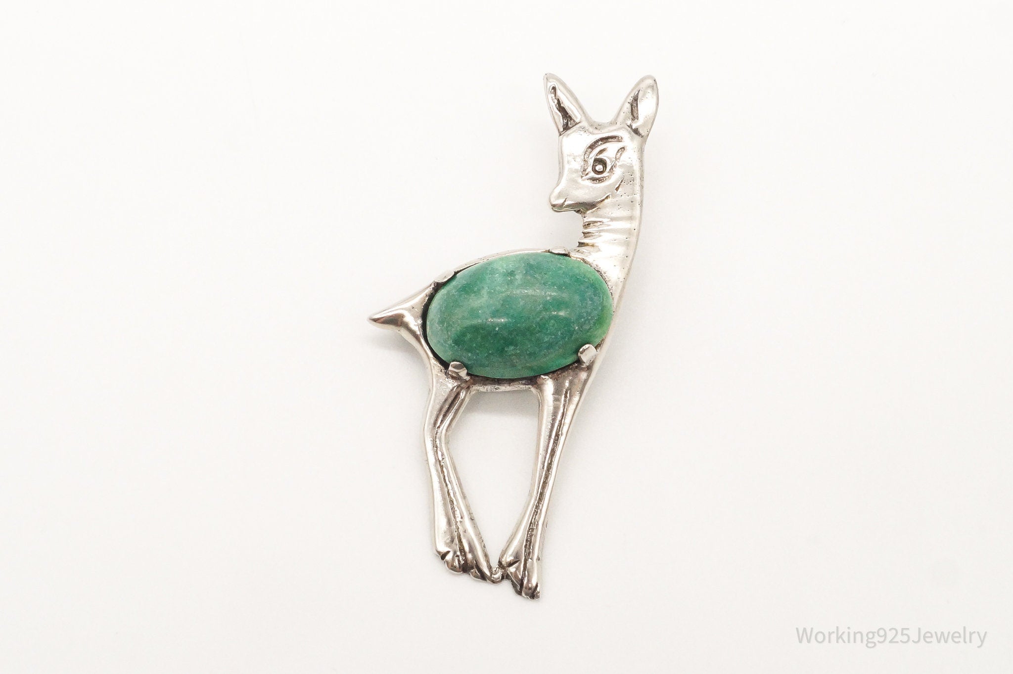 Mid Century Vintage Mexico Modernist Deer Fawn Turquoise Silver Brooch