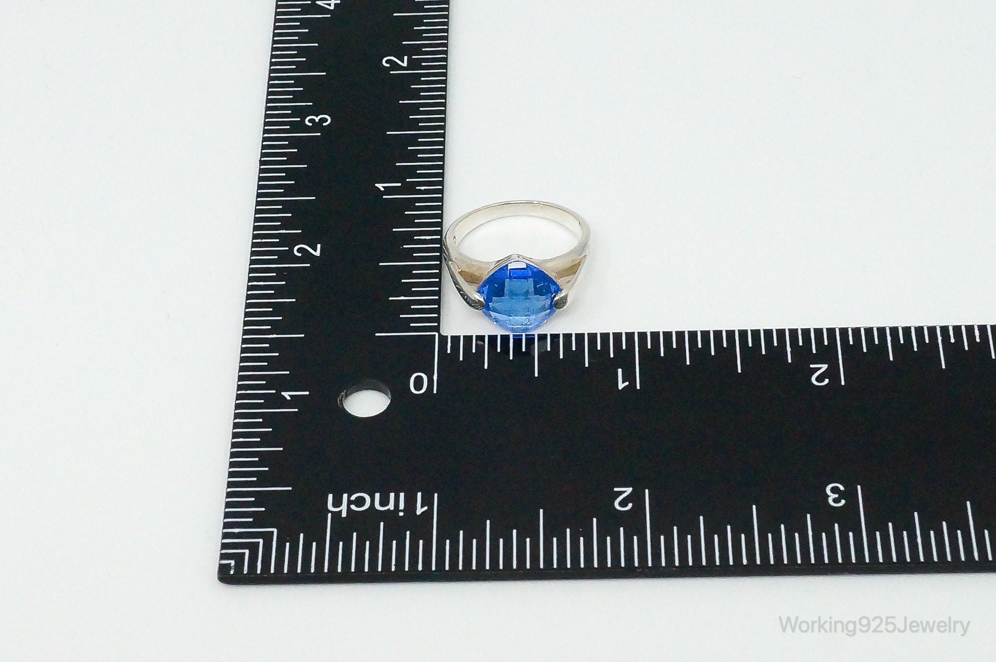 Vintage Blue Art Glass Modernist Sterling Silver Ring - Size 6