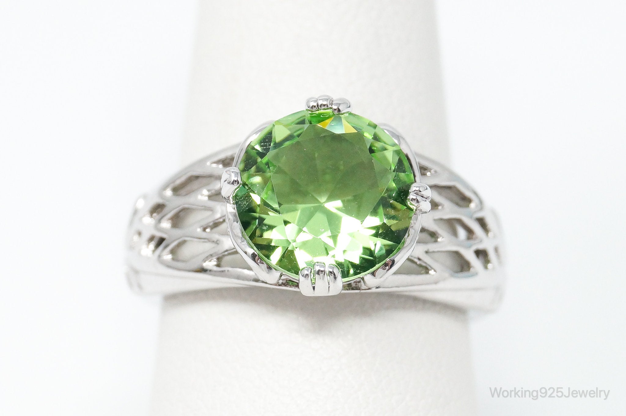 Vintage Green Topaz Sterling Silver Ring - Size 8