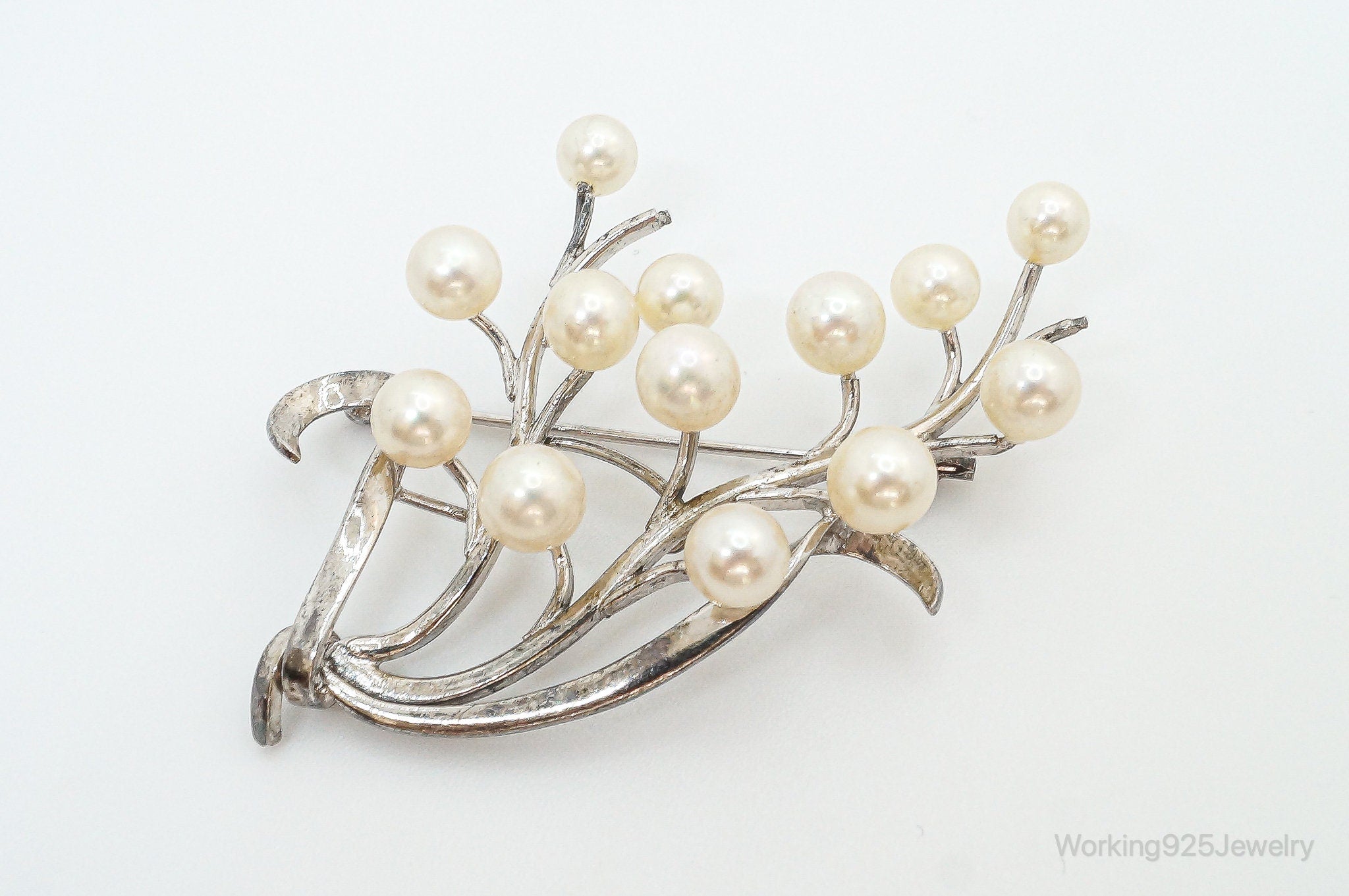 Large Antique Faux Pearl Sterling Silver Brooch Pin