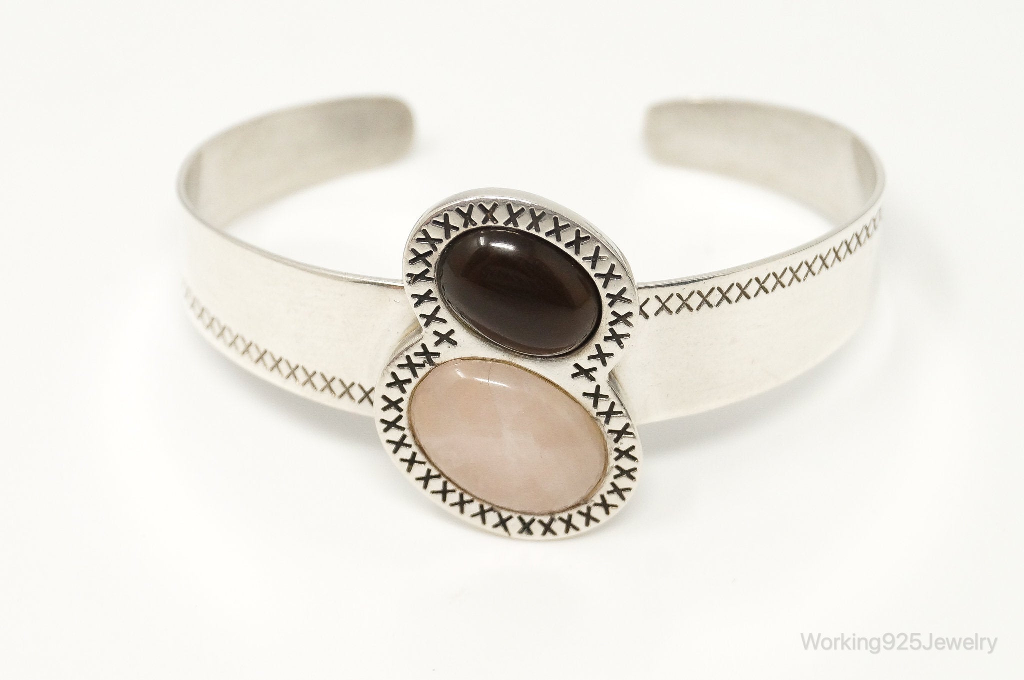 Desert Rose Trading Co Rose Quartz Smoky Topaz Sterling Silver Cuff Bracelet