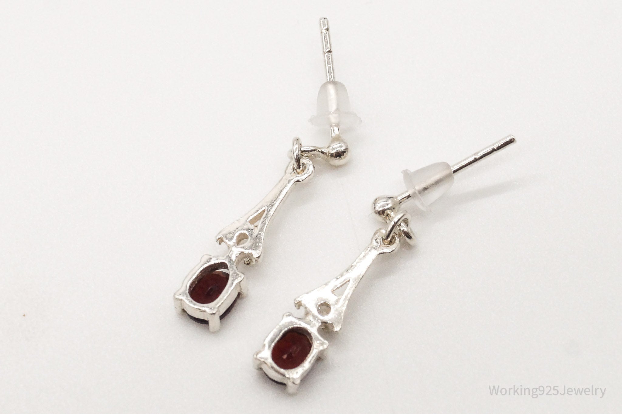 Vintage Cubic Zirconia Garnet Silver Earrings