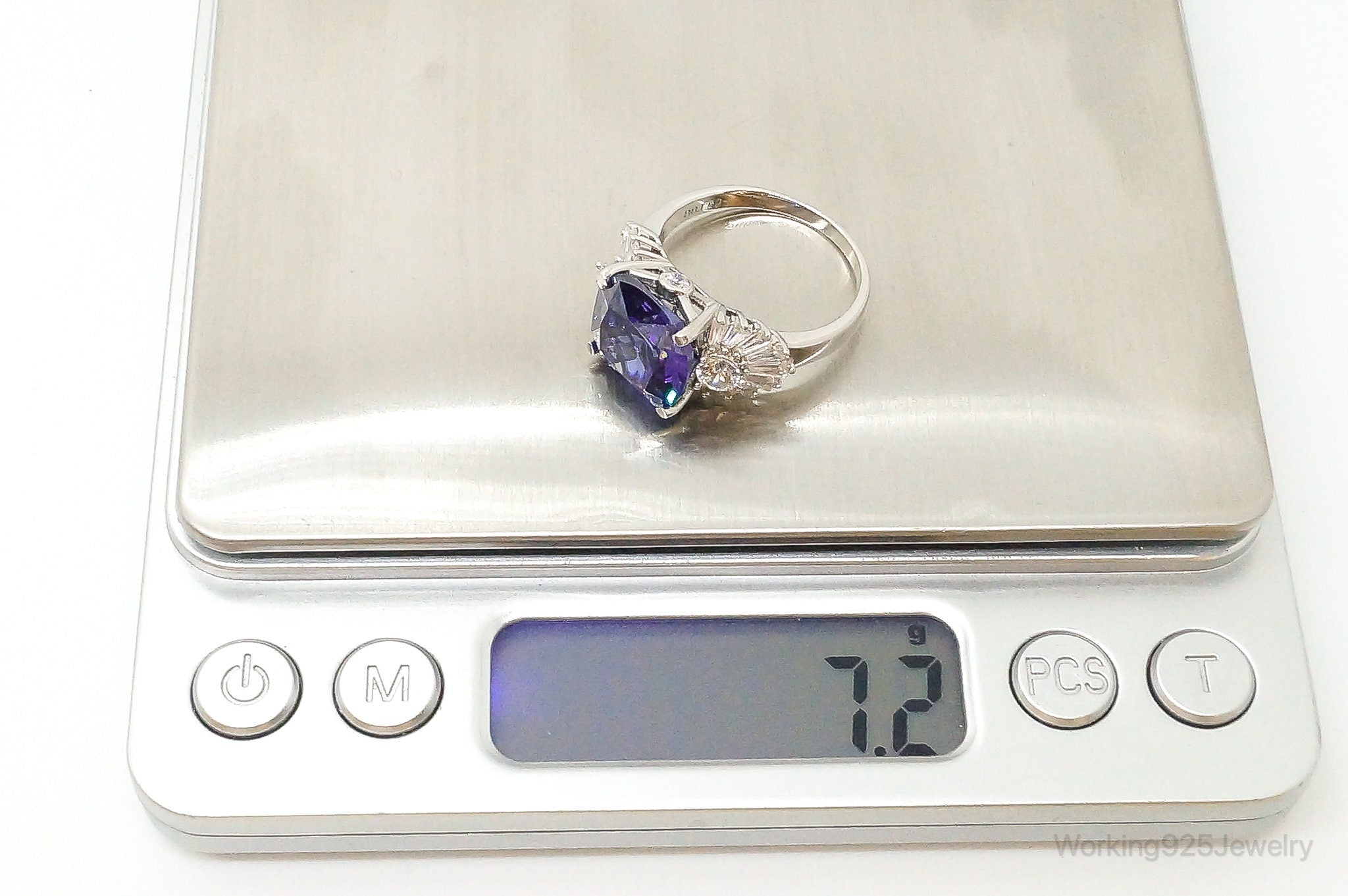 Designer BBJ Purple & White Cubic Zirconia Sterling Silver Ring - Size 9