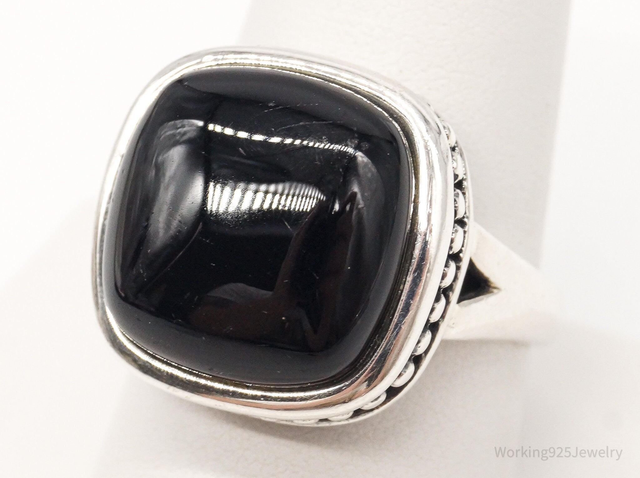 Vintage Black Onyx Sterling Silver Ring - Size 9