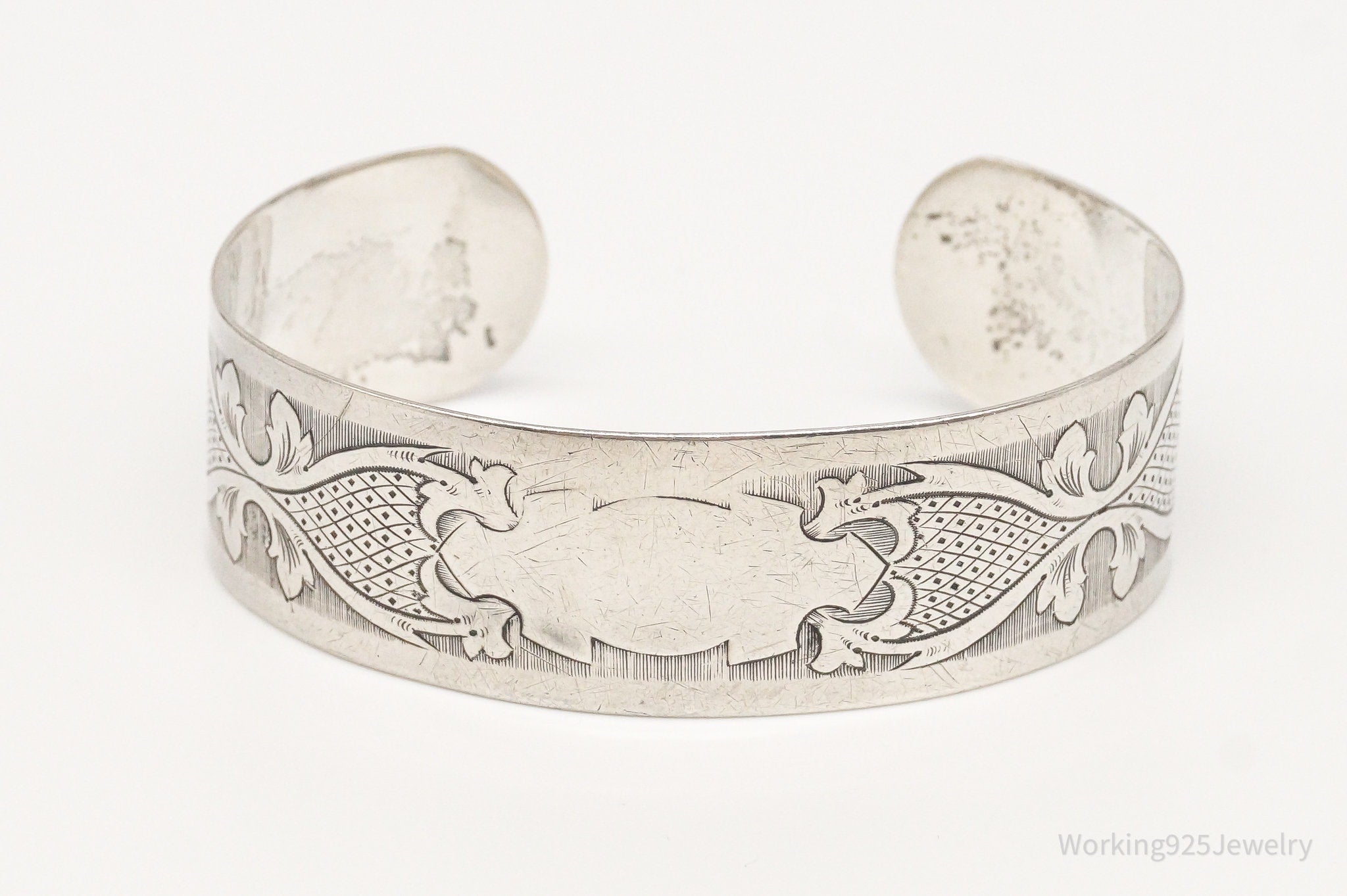 Antique Etched Art Nouveau Sterling Silver Cuff Bracelet