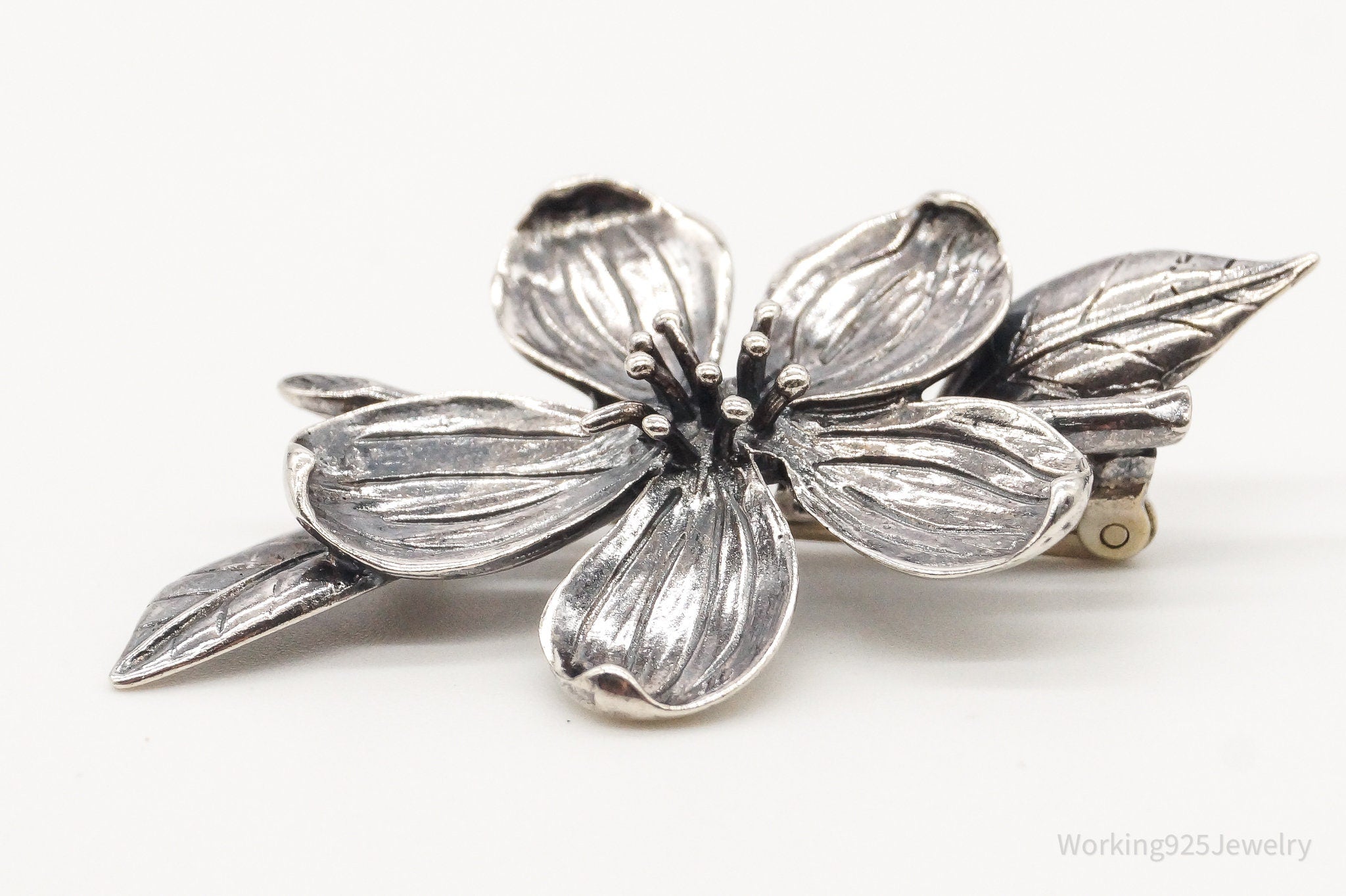 Vintage Designer H & H Flower Sterling Silver Brooch Pin