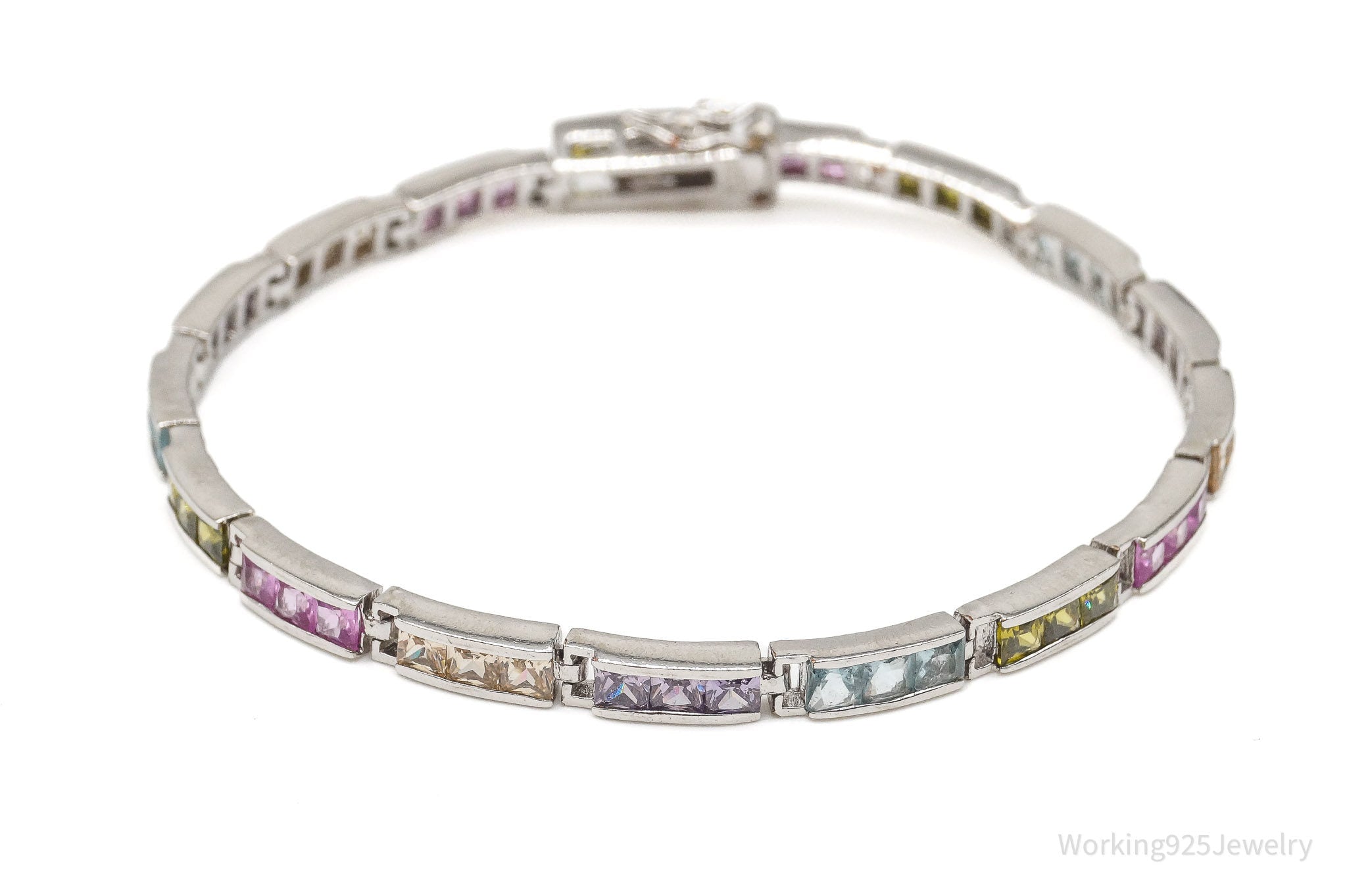 Vintage Designer FAS Multi Gemstone Sterling Silver Plated Bracelet