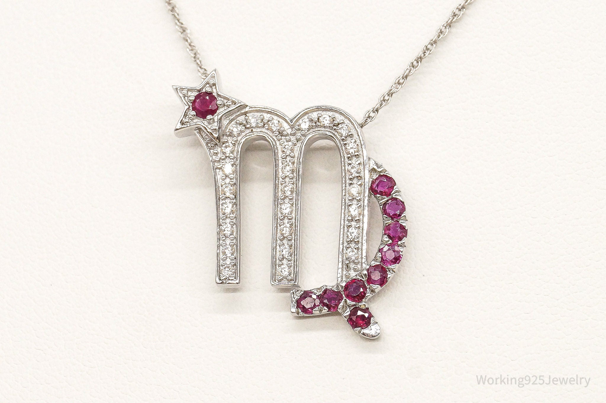 Ruby Cubic Zirconia Scorpio Sterling Silver Necklace