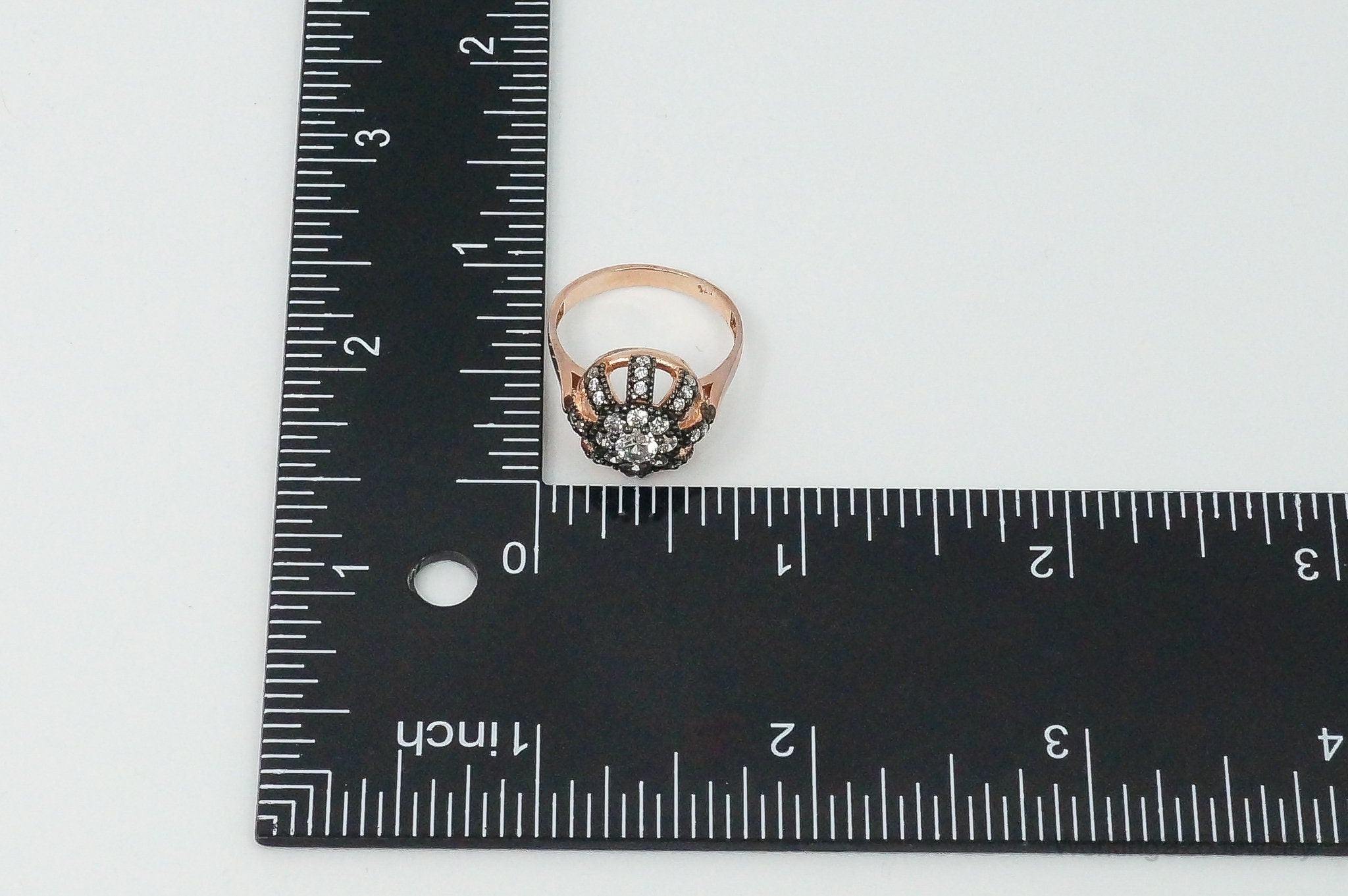 Vintage Cubic Zirconia Rose Gold Vermeil Sterling Silver Crown Ring - Size 7.25