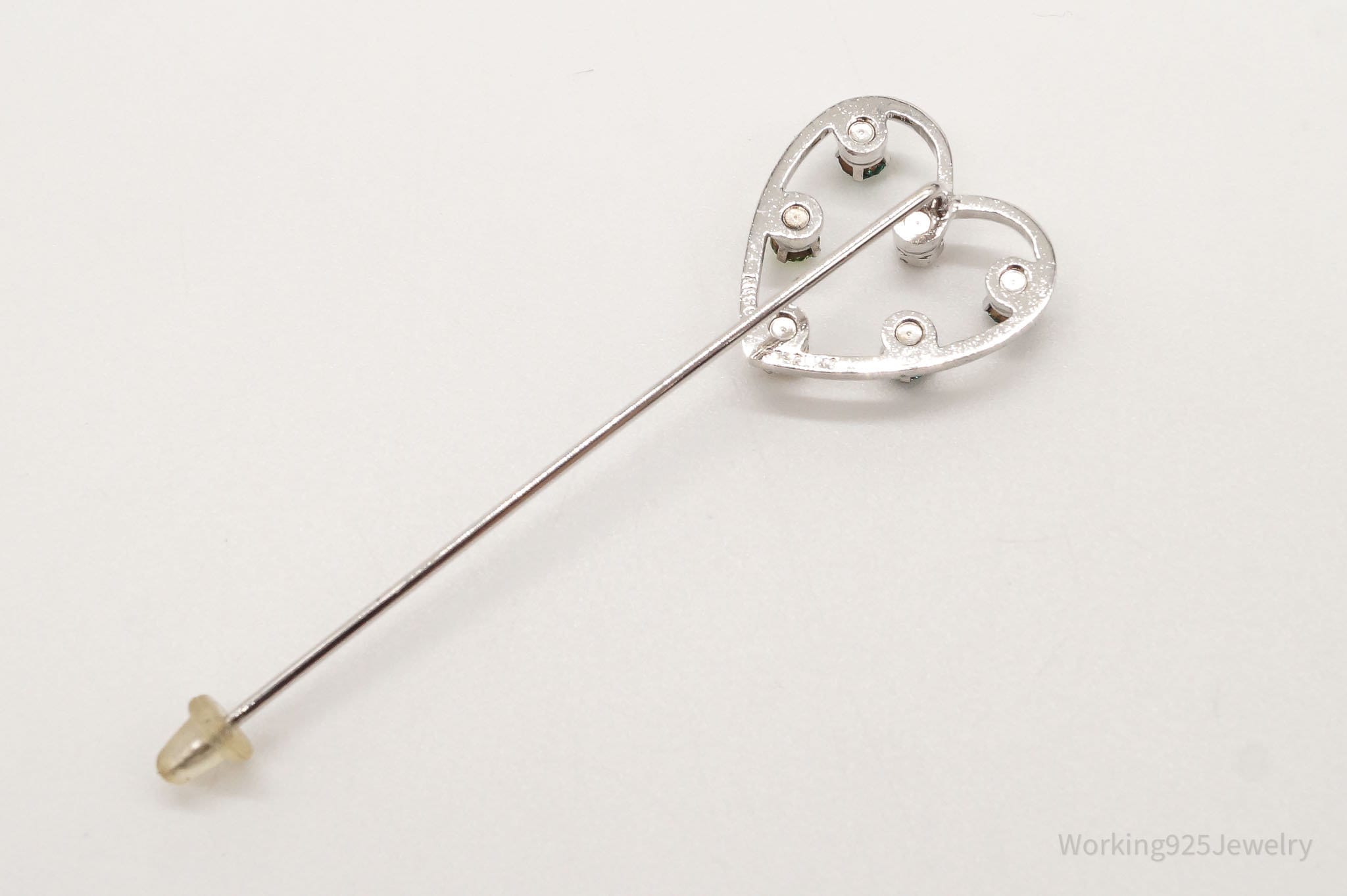 Antique Anson Rhinestone Heart Sterling Silver Stick Pin