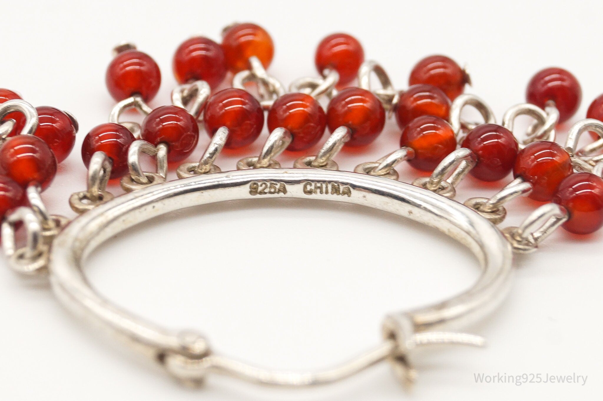 Vintage Carnelian Sterling Silver Hoop Earrings