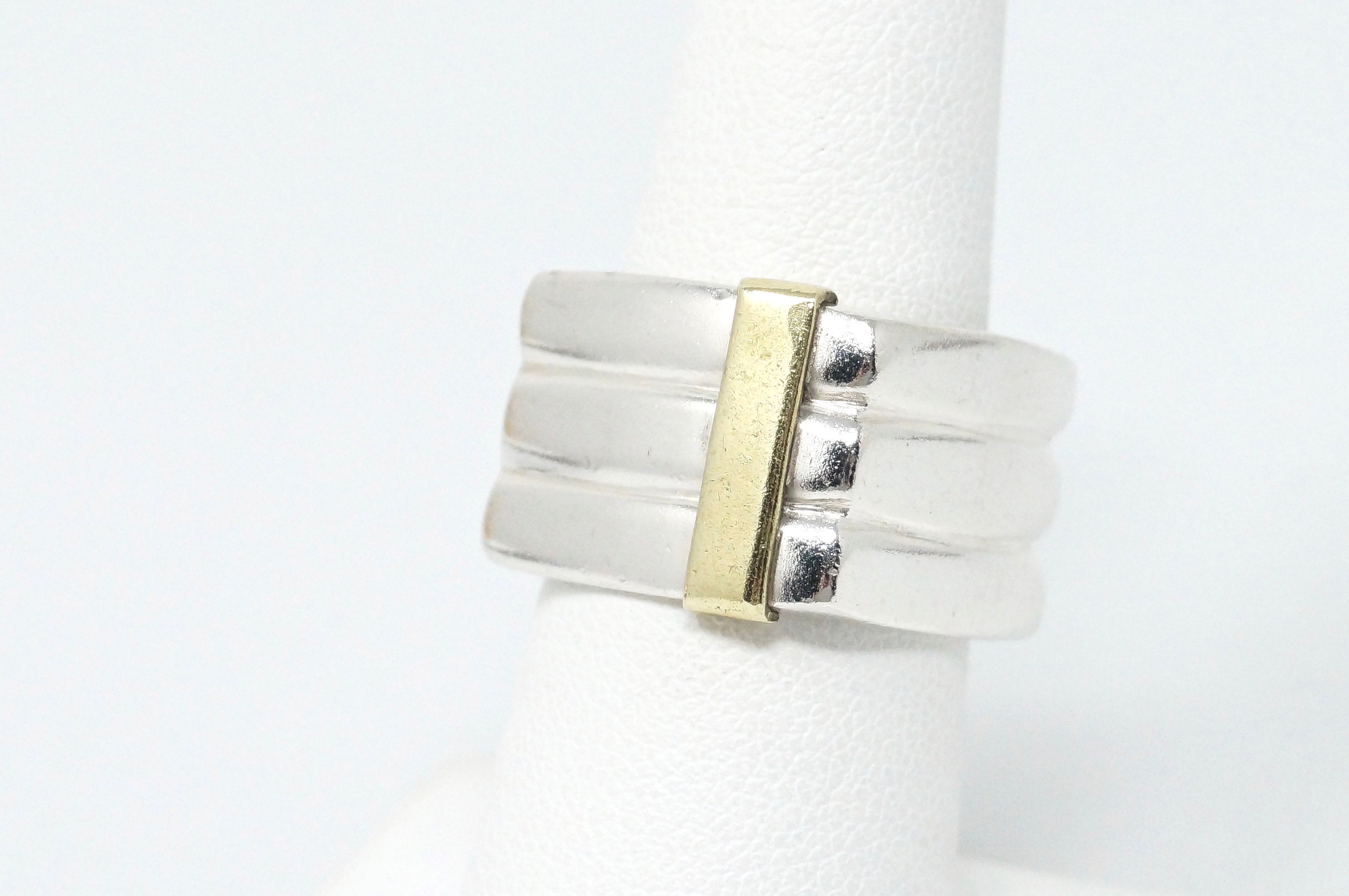 Lovely Vintage Gold Vermeil Posh Style Sterling Silver Square Band Ring Sz 7.25