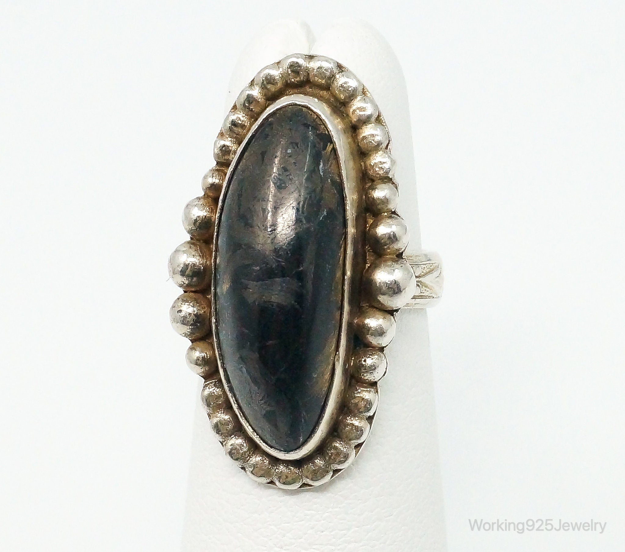 Native American Black Apache Gold Stone FERG Sterling Silver Ring Size 3.25