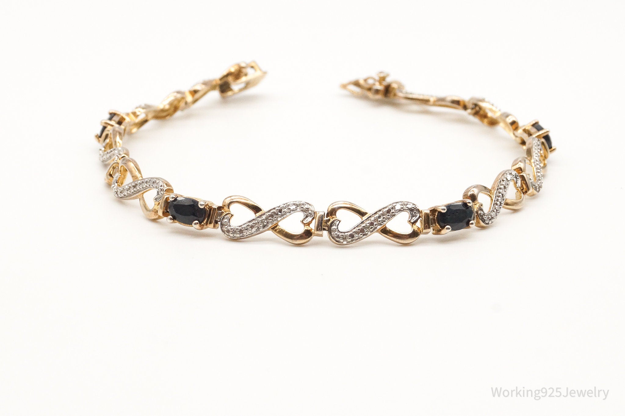 Designer Ross Simons Sapphires One Diamond Gold Vermeil Sterling Silver Bracelet