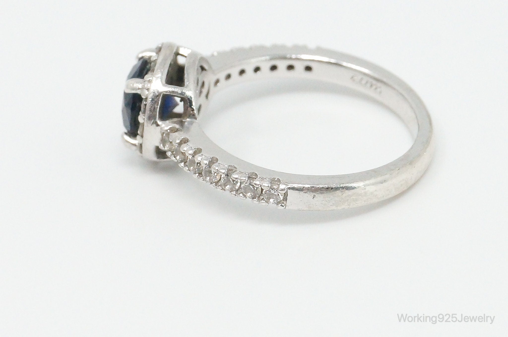 Vintage Lab Sapphire Cubic Zirconia Sterling Silver Ring - Size 6