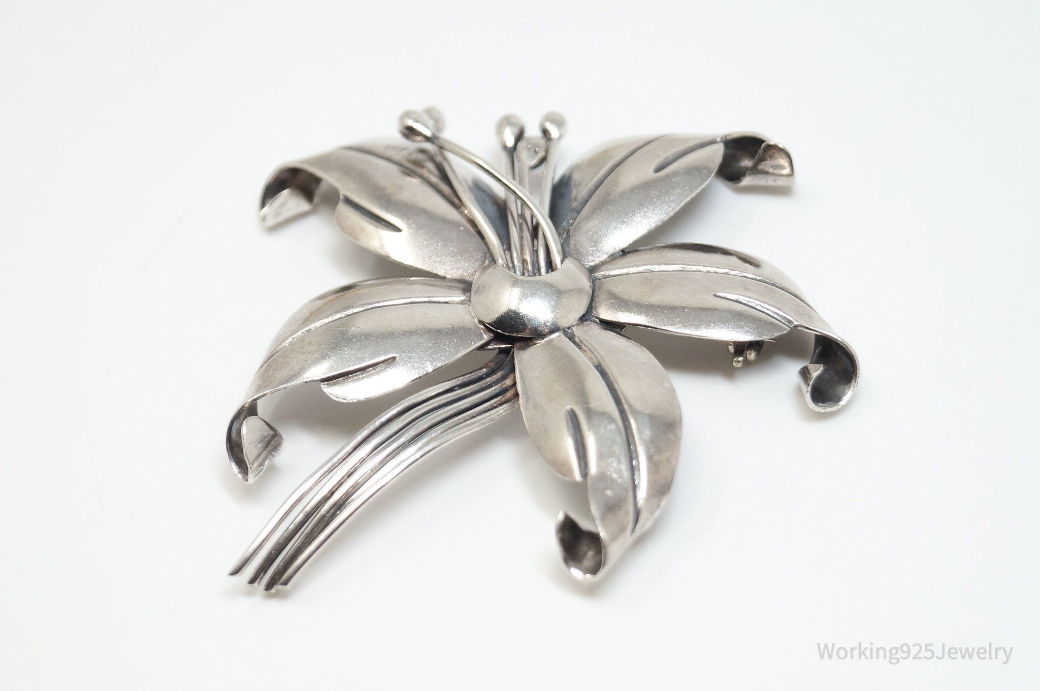 Large Vintage Maricela Tasco Floral Flower Sterling Silver Brooch Pin