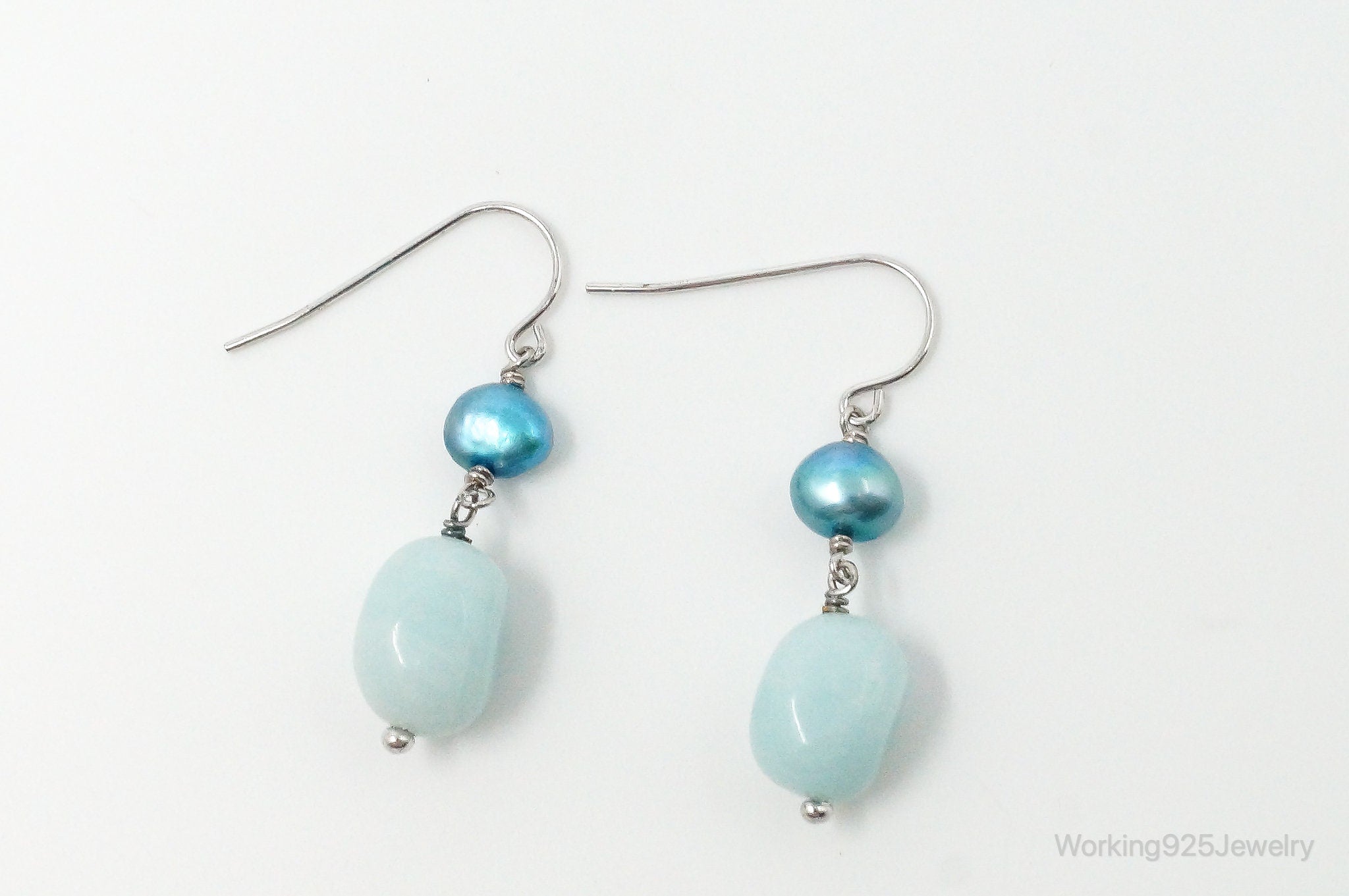 Blue Larimar Blue Pearl Sterling Silver Earrings