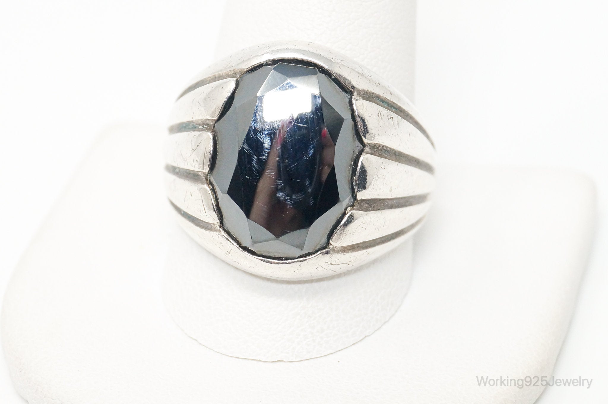 Vintage Designer WM Co Hematite Sterling Silver Ring - Size 12.5